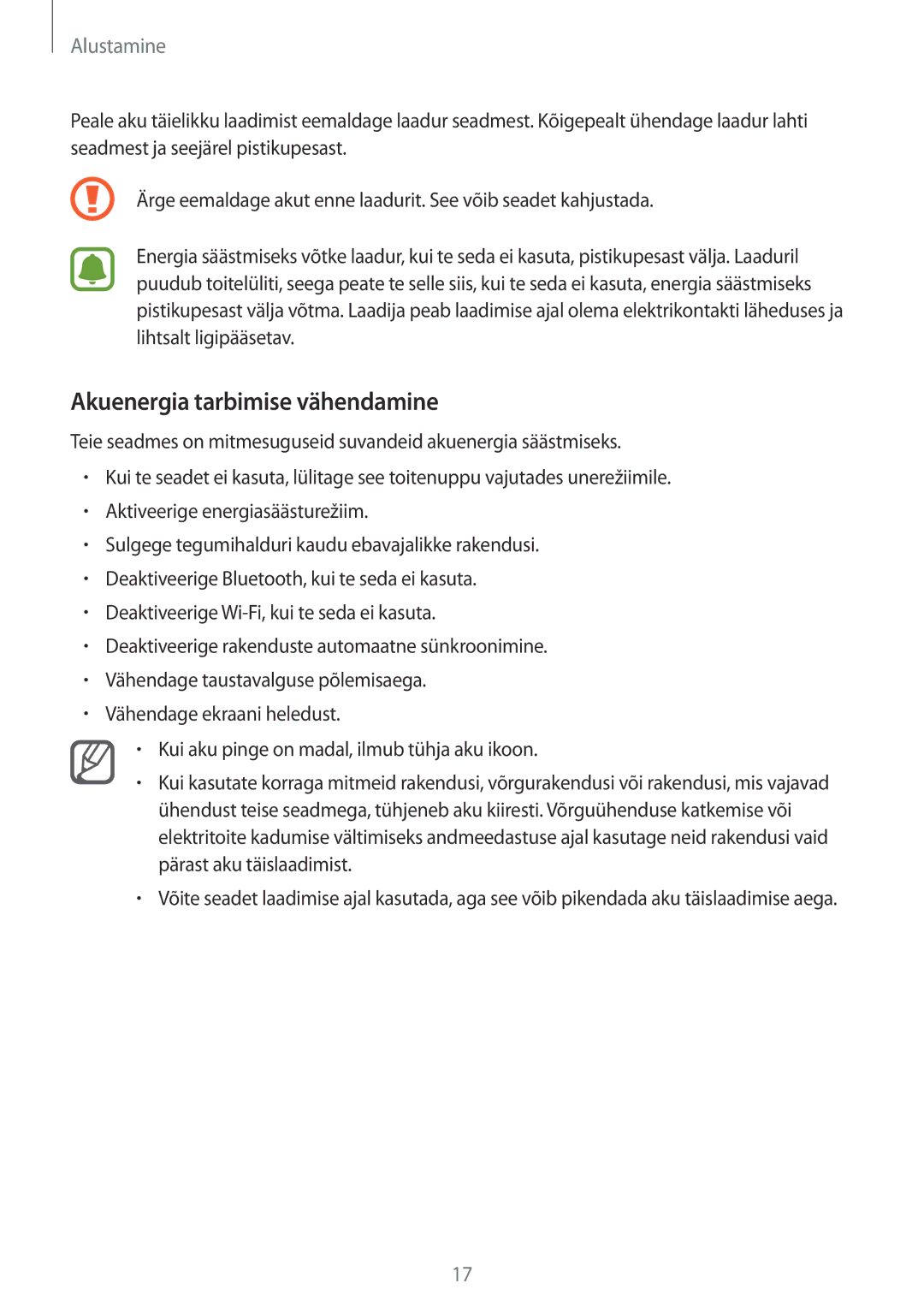 Samsung SM-N910FZKEBAL, SM-N910FZWEBAL, SM-N910FZIEBAL, SM-N910FZDEBAL, SM-N910CZKESEB manual Akuenergia tarbimise vähendamine 