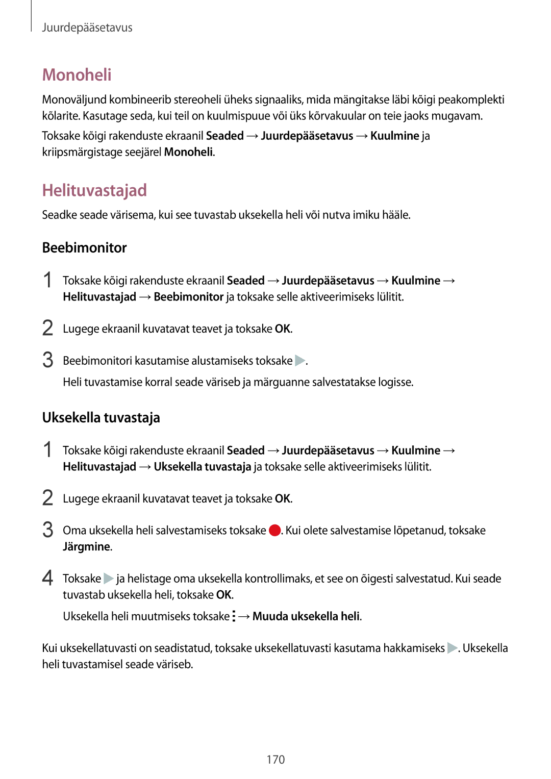 Samsung SM-N910FZDEBAL, SM-N910FZWEBAL manual Monoheli, Helituvastajad, Beebimonitor, Uksekella tuvastaja, Järgmine 