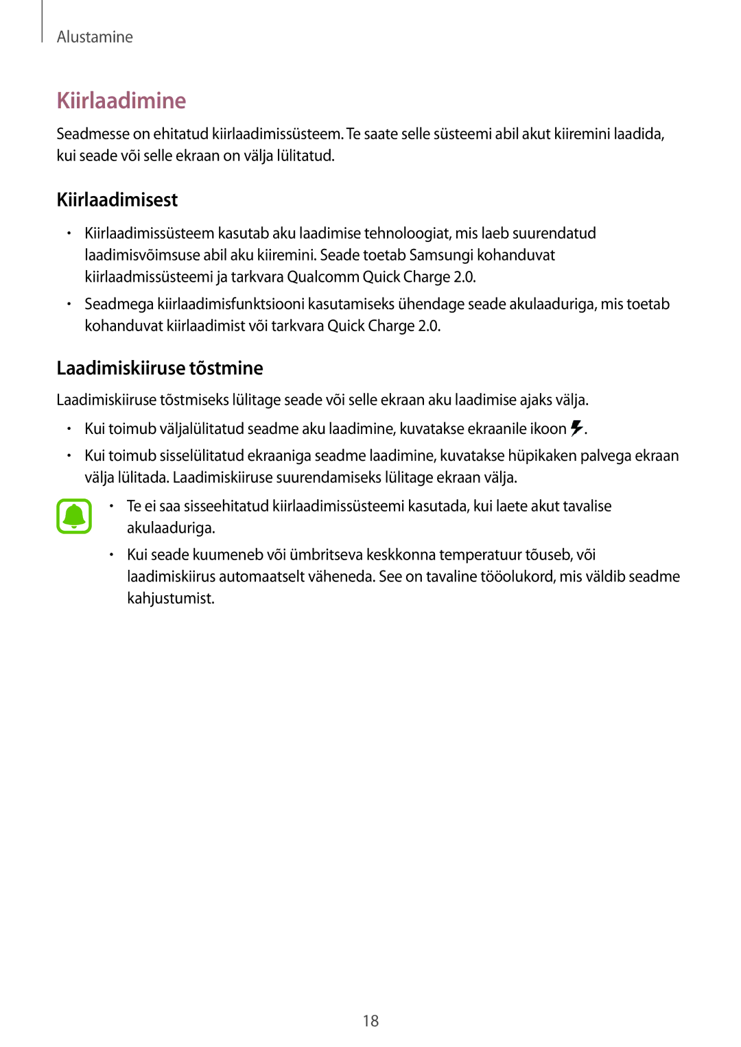 Samsung SM-N910CZKESEB, SM-N910FZWEBAL, SM-N910FZIEBAL manual Kiirlaadimine, Kiirlaadimisest, Laadimiskiiruse tõstmine 