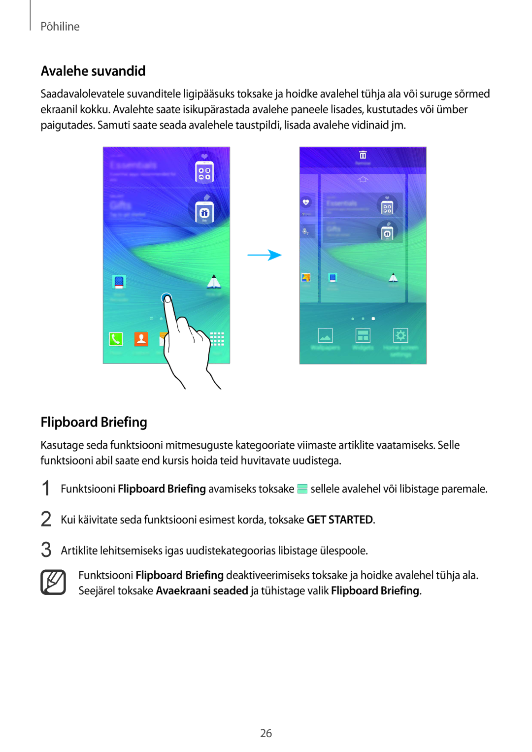 Samsung SM-N910CZDESEB, SM-N910FZWEBAL, SM-N910FZIEBAL, SM-N910FZDEBAL, SM-N910FZKEBAL Avalehe suvandid, Flipboard Briefing 