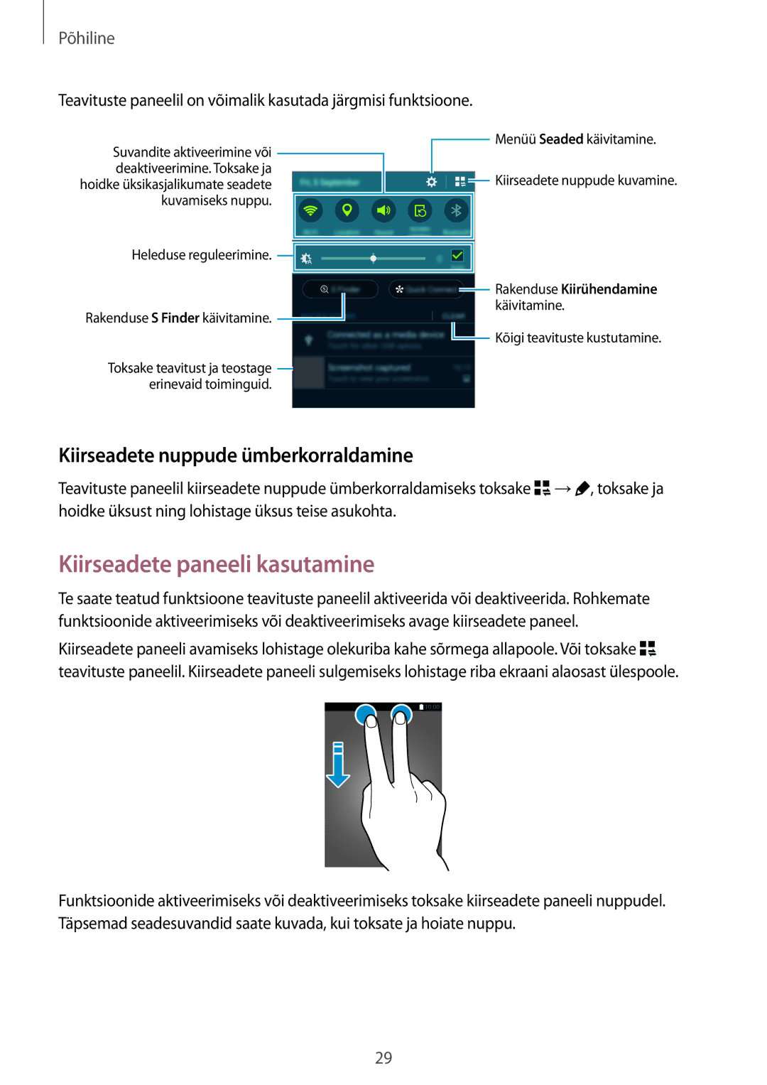 Samsung SM-N910FZIEBAL, SM-N910FZWEBAL manual Kiirseadete paneeli kasutamine, Kiirseadete nuppude ümberkorraldamine 