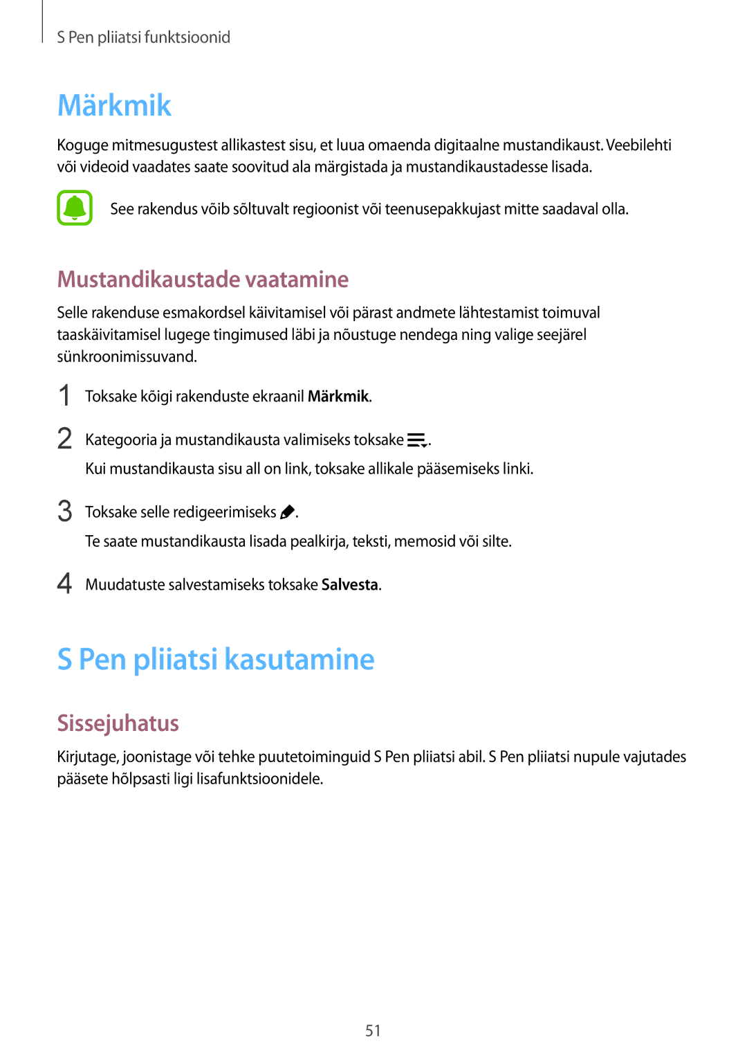 Samsung SM-N910FZDEBAL, SM-N910FZWEBAL, SM-N910FZIEBAL manual Märkmik, Pen pliiatsi kasutamine, Mustandikaustade vaatamine 