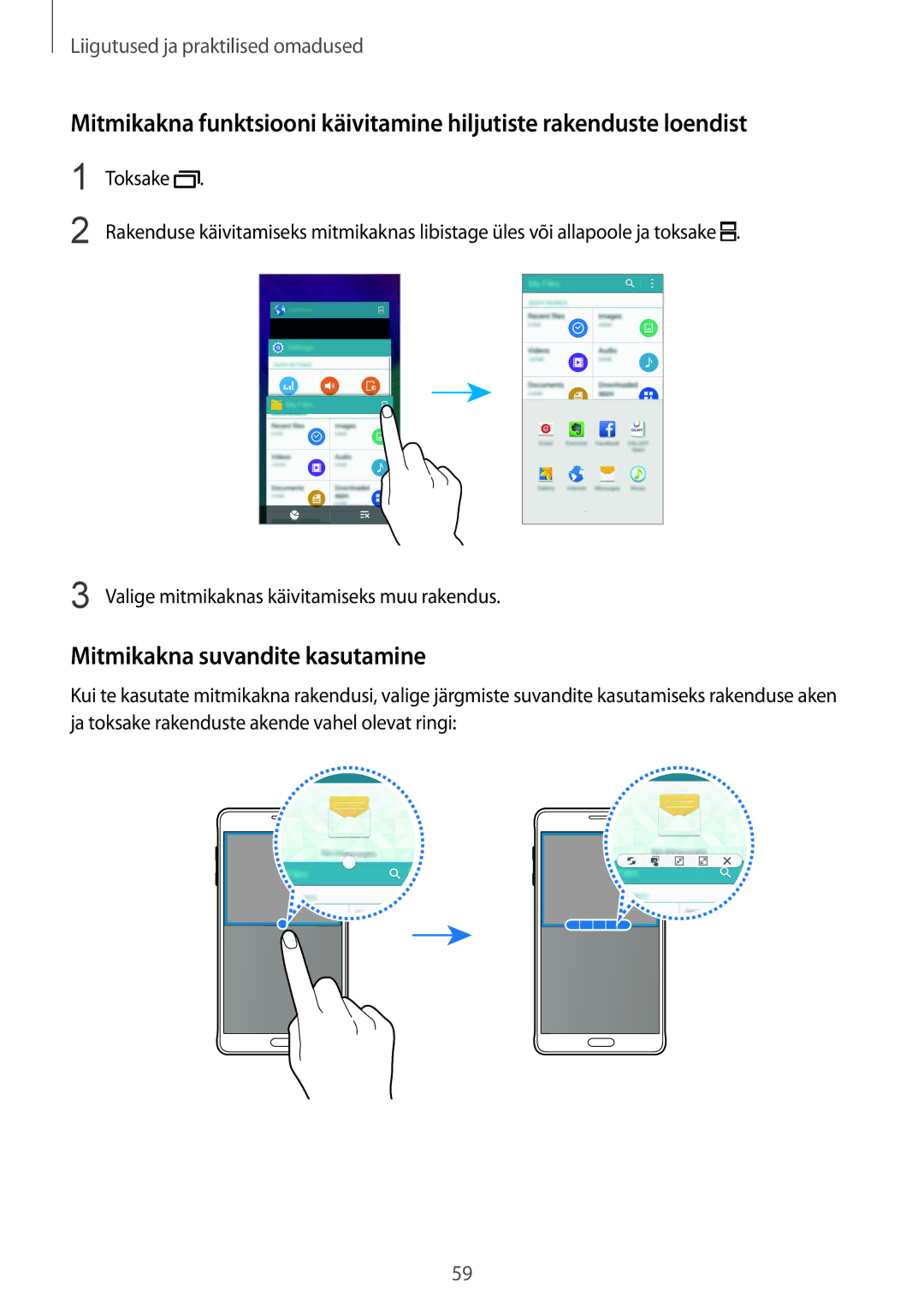 Samsung SM-N910FZKEBAL, SM-N910FZWEBAL, SM-N910FZIEBAL, SM-N910FZDEBAL, SM-N910CZKESEB manual Mitmikakna suvandite kasutamine 