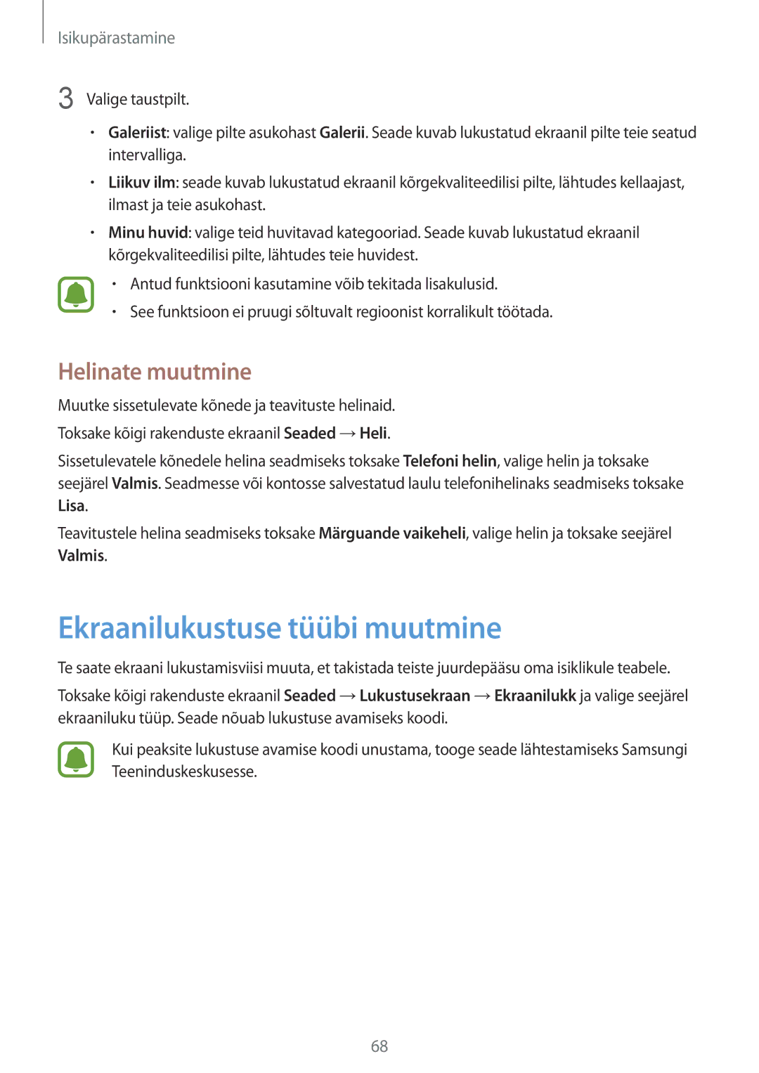 Samsung SM-N910CZDESEB, SM-N910FZWEBAL, SM-N910FZIEBAL manual Ekraanilukustuse tüübi muutmine, Helinate muutmine, Lisa 