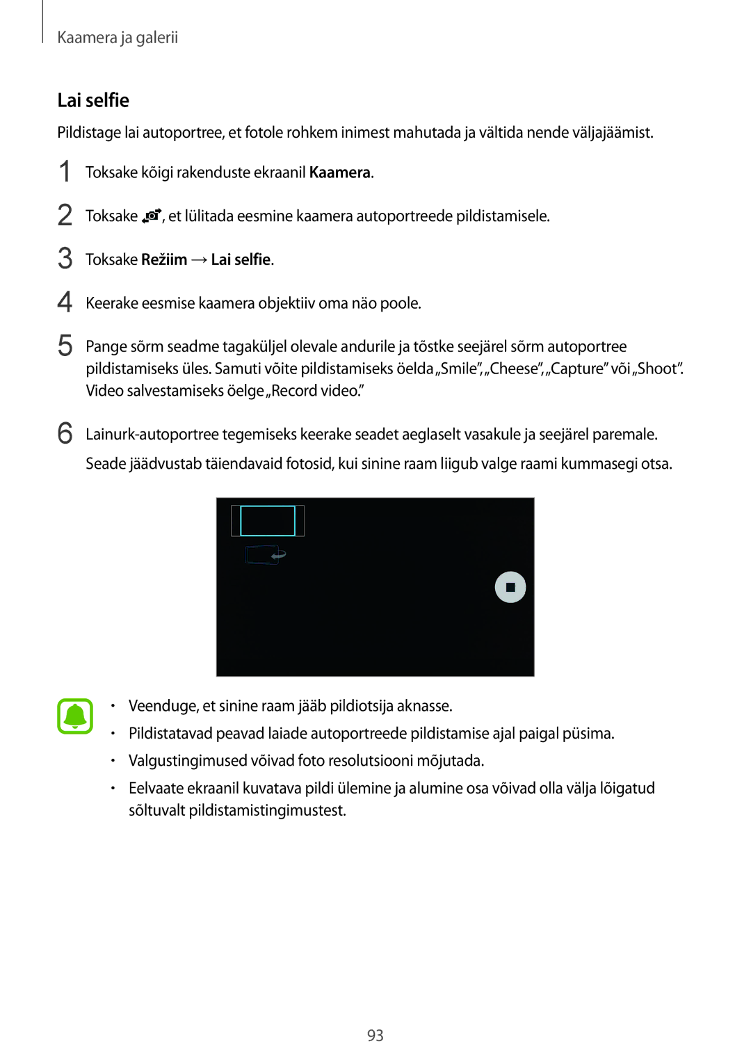 Samsung SM-N910FZDEBAL, SM-N910FZWEBAL, SM-N910FZIEBAL, SM-N910FZKEBAL, SM-N910CZKESEB manual Toksake Režiim →Lai selfie 