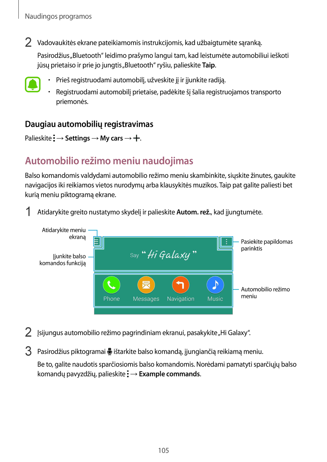 Samsung SM-N910FZWEBAL, SM-N910FZIEBAL manual Automobilio režimo meniu naudojimas, Daugiau automobilių registravimas 