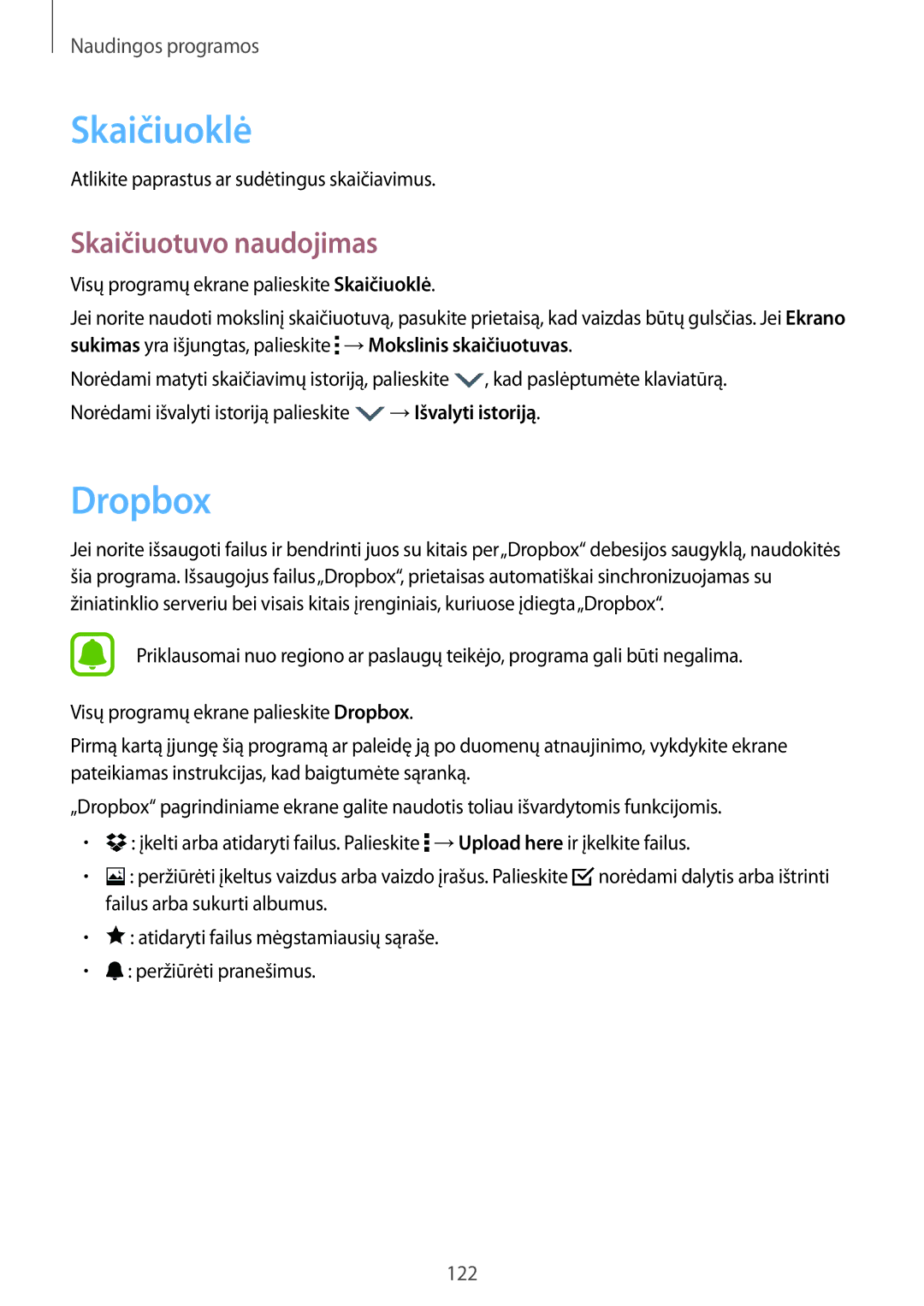 Samsung SM-N910FZKEBAL manual Skaičiuoklė, Dropbox, Skaičiuotuvo naudojimas, Atlikite paprastus ar sudėtingus skaičiavimus 