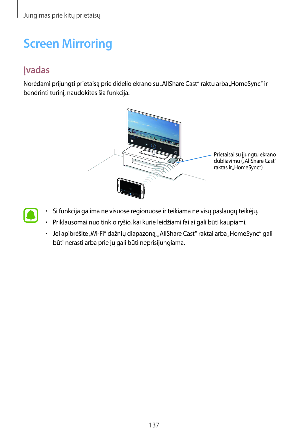 Samsung SM-N910CZKESEB, SM-N910FZWEBAL, SM-N910FZIEBAL, SM-N910FZDEBAL, SM-N910FZKEBAL manual Screen Mirroring, Įvadas 