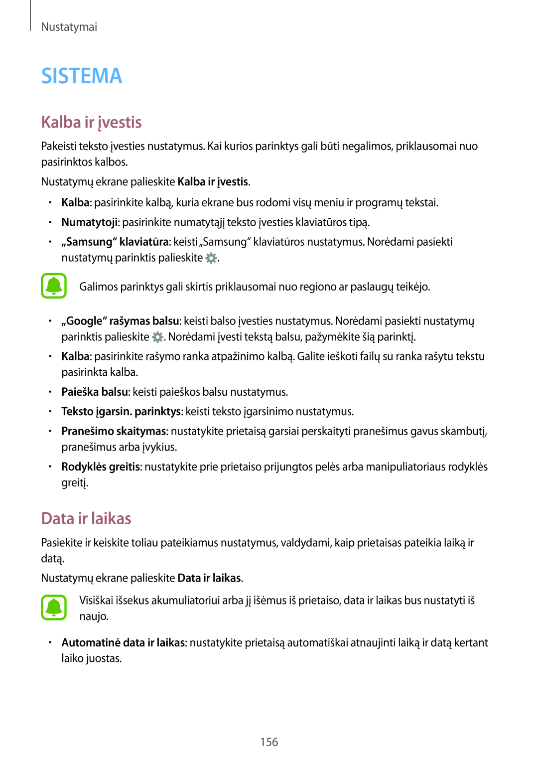 Samsung SM-N910FZDEBAL, SM-N910FZWEBAL, SM-N910FZIEBAL, SM-N910FZKEBAL, SM-N910CZKESEB manual Kalba ir įvestis, Data ir laikas 