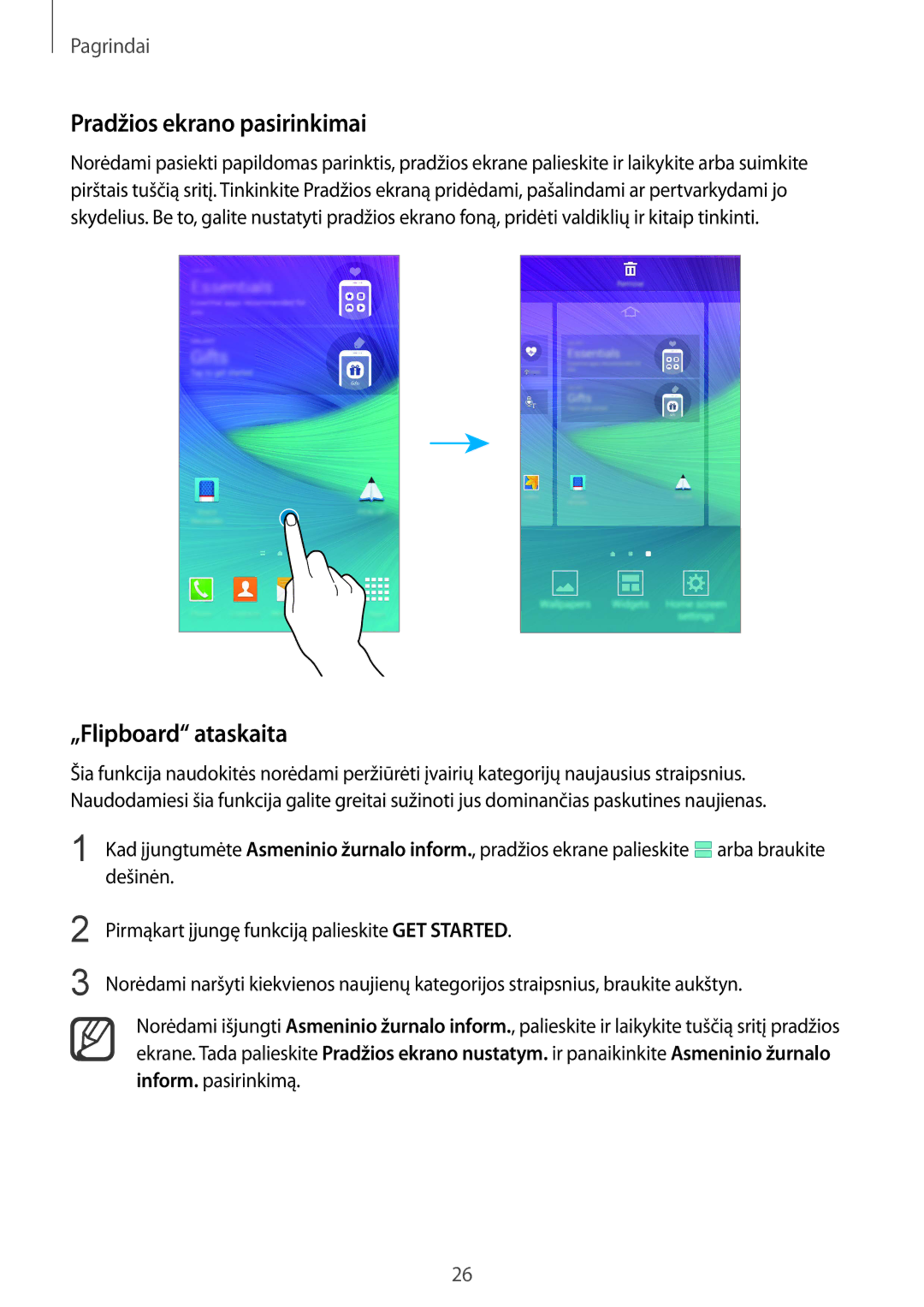 Samsung SM-N910CZDESEB, SM-N910FZWEBAL, SM-N910FZIEBAL, SM-N910FZDEBAL Pradžios ekrano pasirinkimai, „Flipboard ataskaita 