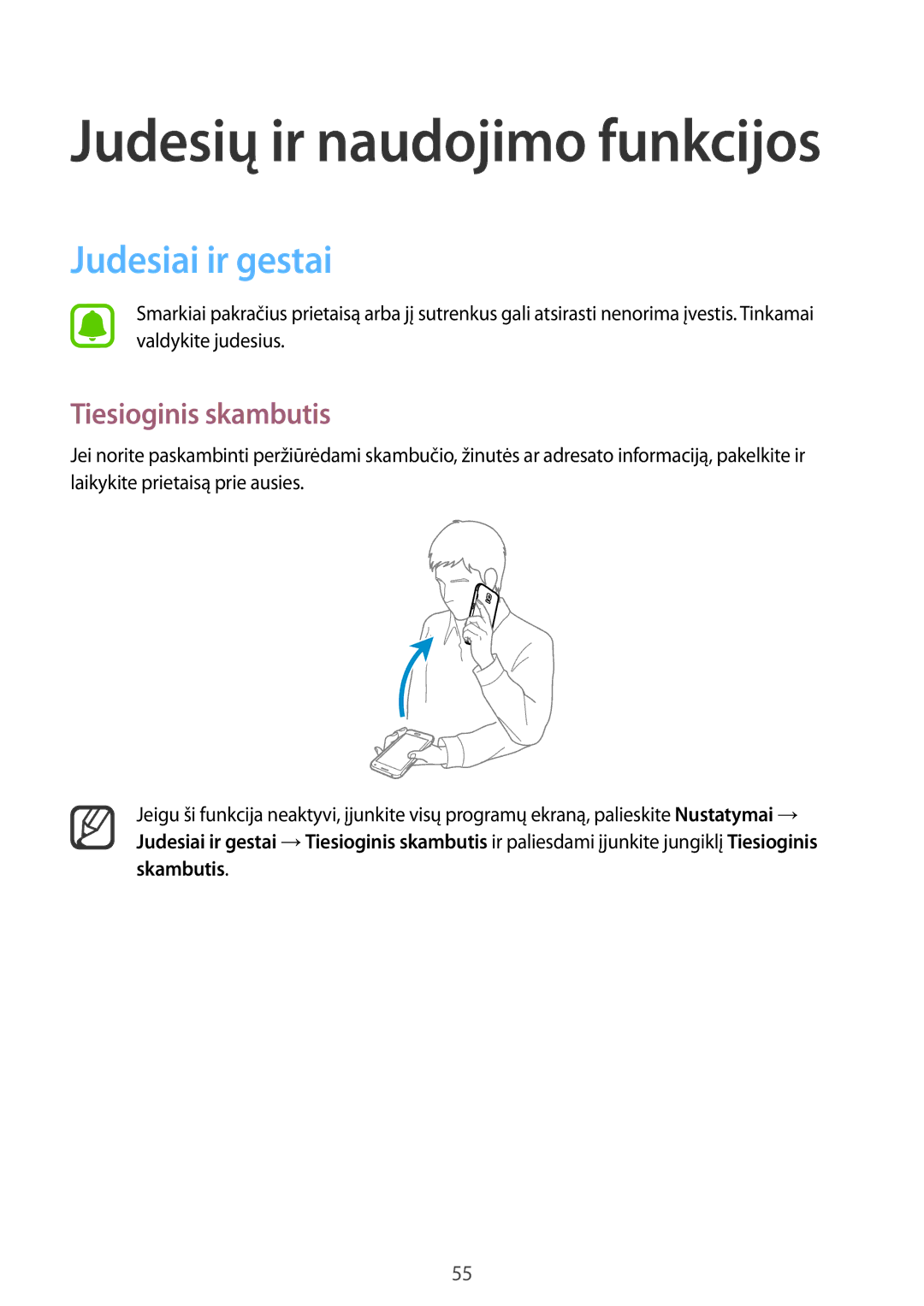 Samsung SM-N910CZWESEB, SM-N910FZWEBAL, SM-N910FZIEBAL, SM-N910FZDEBAL manual Judesiai ir gestai, Tiesioginis skambutis 