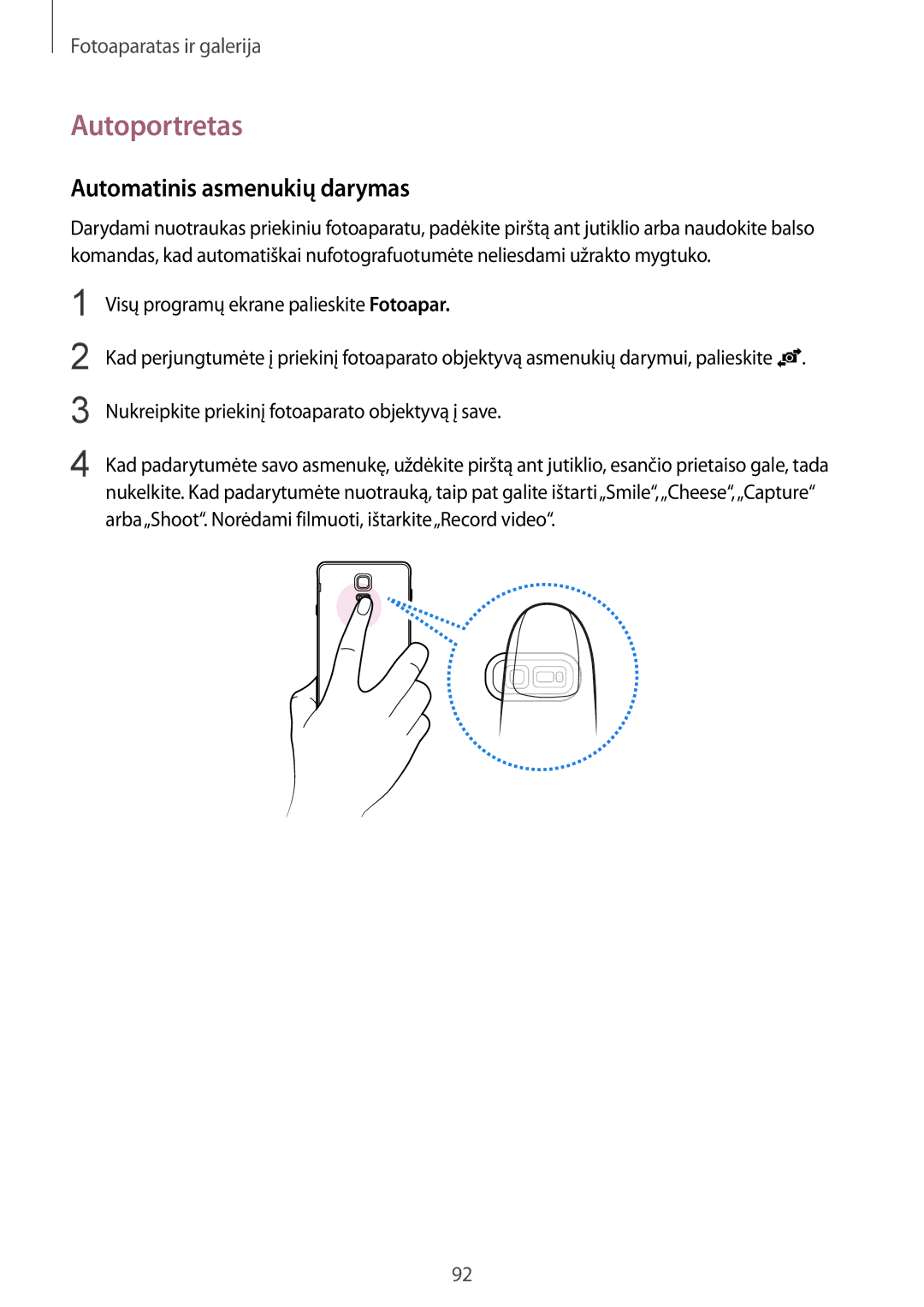 Samsung SM-N910FZIEBAL, SM-N910FZWEBAL, SM-N910FZDEBAL, SM-N910FZKEBAL manual Autoportretas, Automatinis asmenukių darymas 