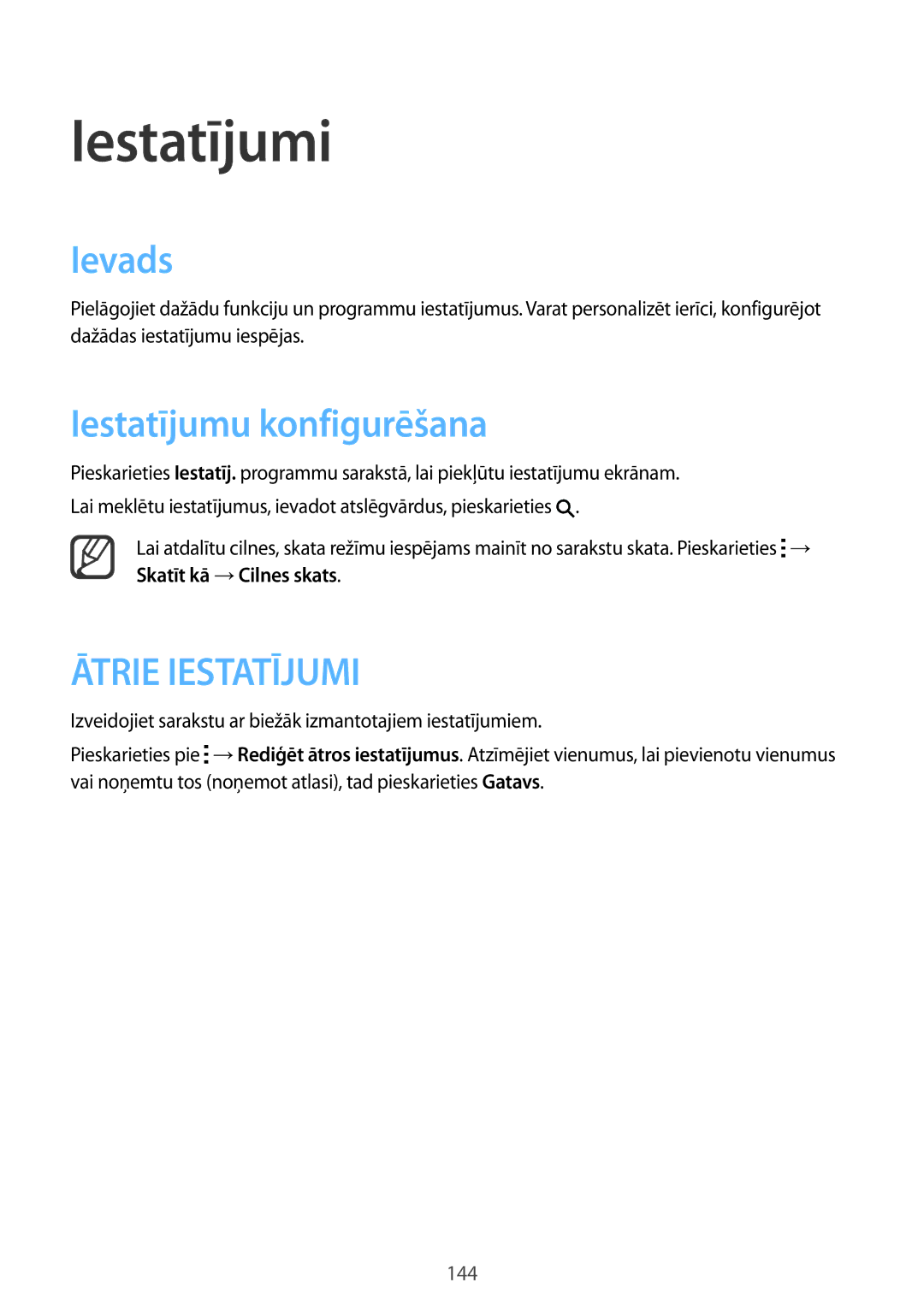 Samsung SM-N910CZKESEB, SM-N910FZWEBAL, SM-N910FZIEBAL, SM-N910FZDEBAL manual Iestatījumi, Ievads, Iestatījumu konfigurēšana 