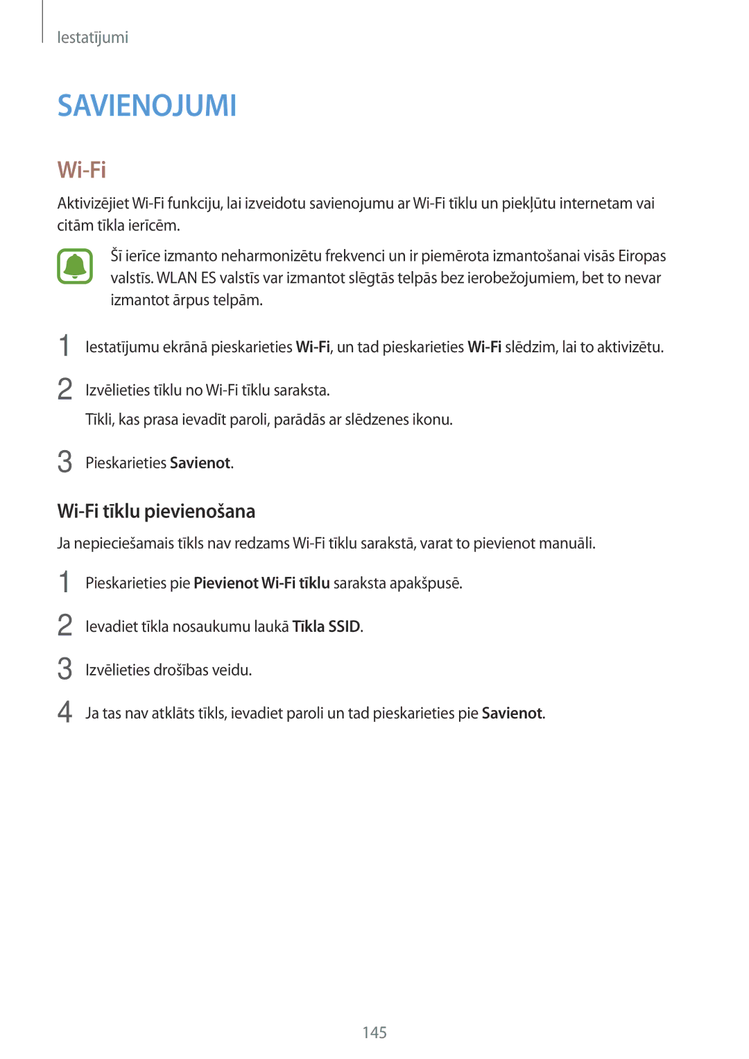 Samsung SM-N910CZDESEB, SM-N910FZWEBAL, SM-N910FZIEBAL, SM-N910FZDEBAL, SM-N910FZKEBAL manual Wi-Fi tīklu pievienošana 