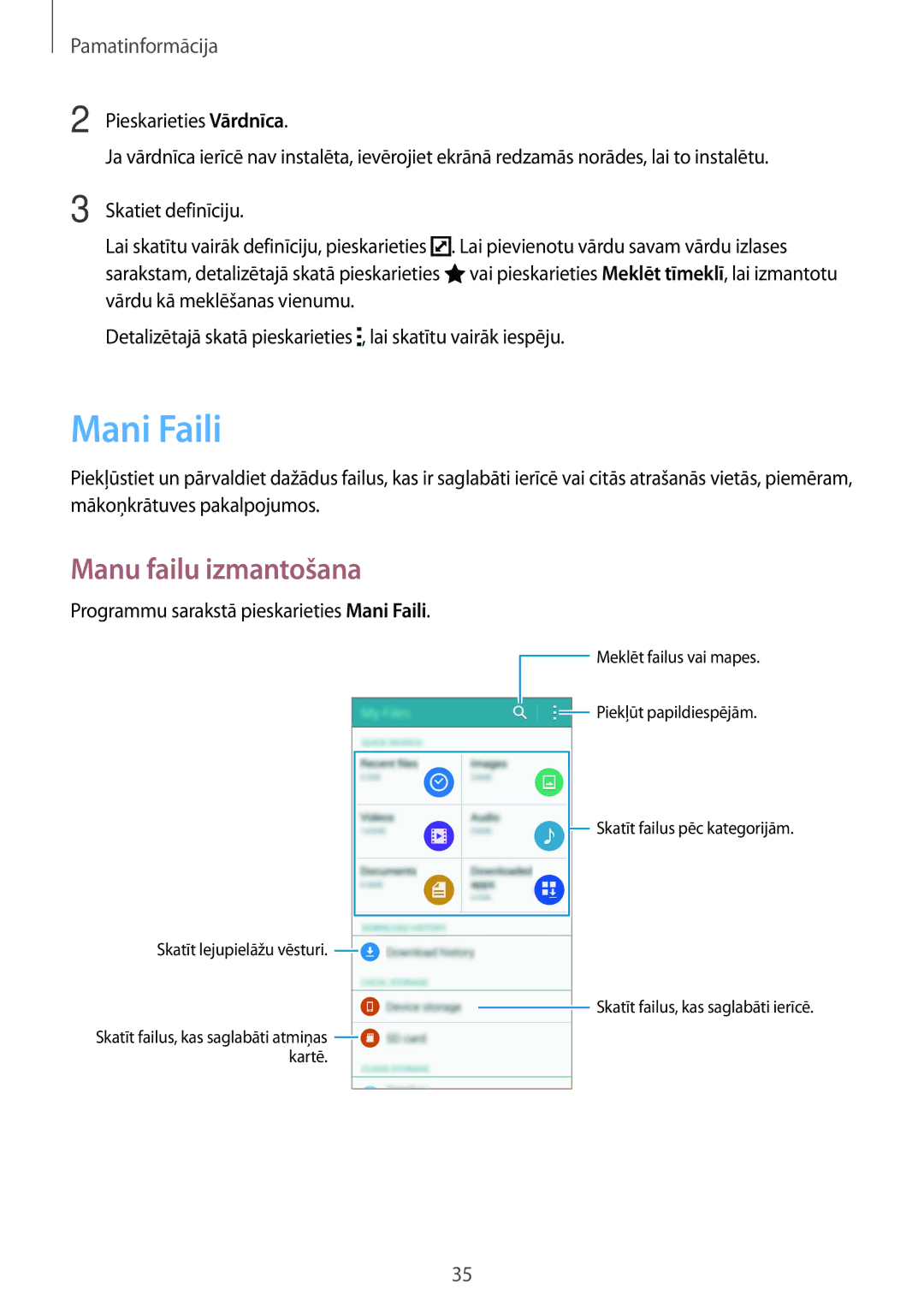 Samsung SM-N910FZWEBAL, SM-N910FZIEBAL manual Manu failu izmantošana, Programmu sarakstā pieskarieties Mani Faili 