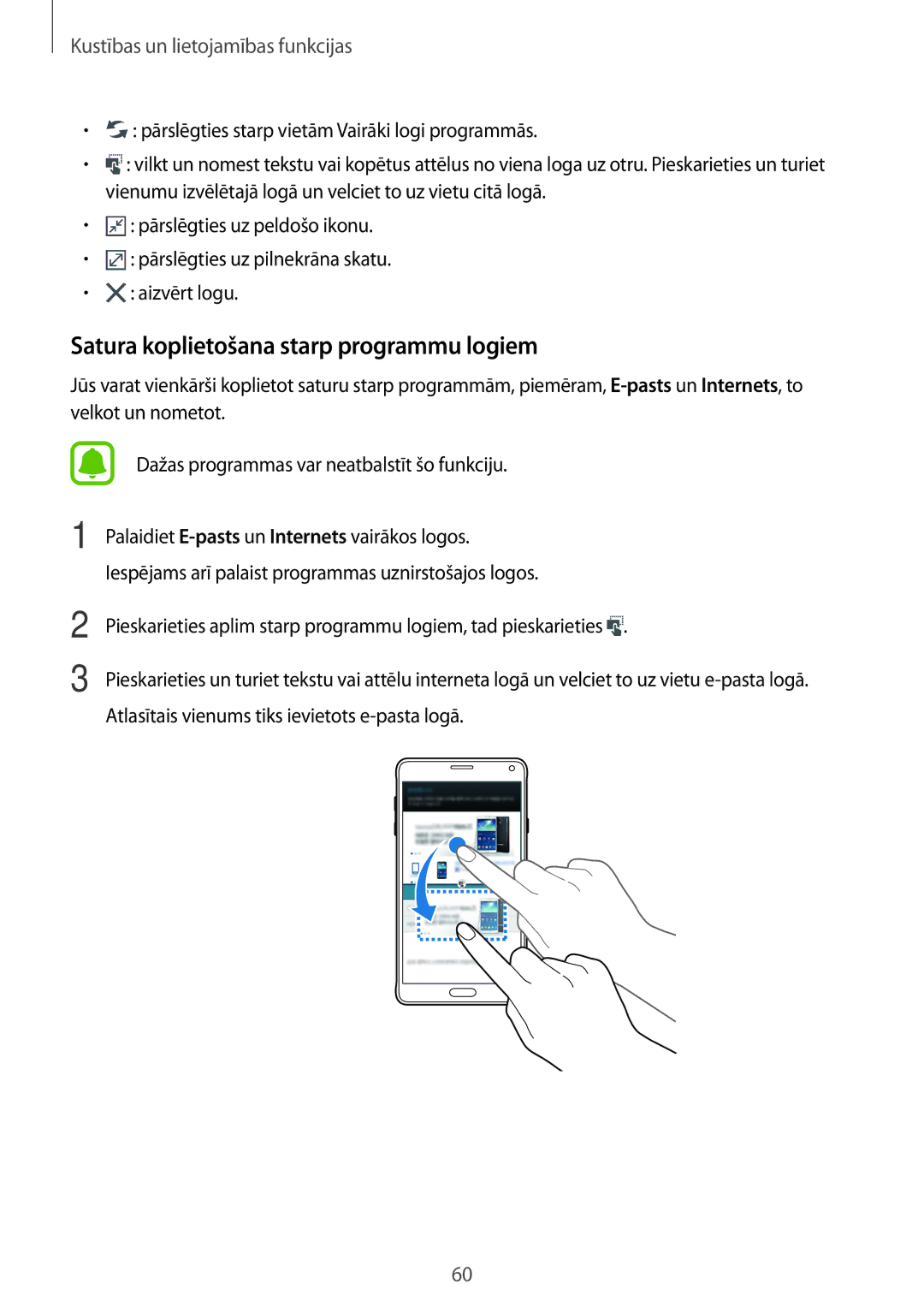 Samsung SM-N910CZKESEB, SM-N910FZWEBAL, SM-N910FZIEBAL, SM-N910FZDEBAL manual Satura koplietošana starp programmu logiem 