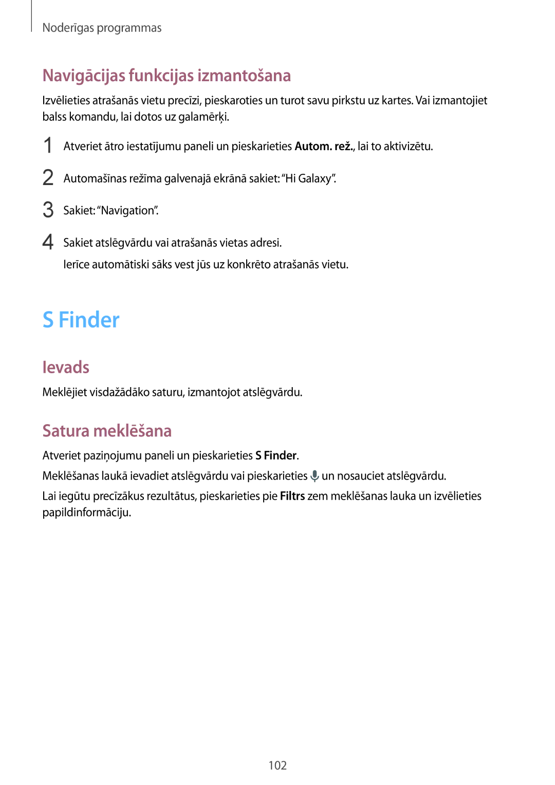 Samsung SM-N910CZKESEB, SM-N910FZWEBAL, SM-N910FZIEBAL manual Finder, Navigācijas funkcijas izmantošana, Satura meklēšana 