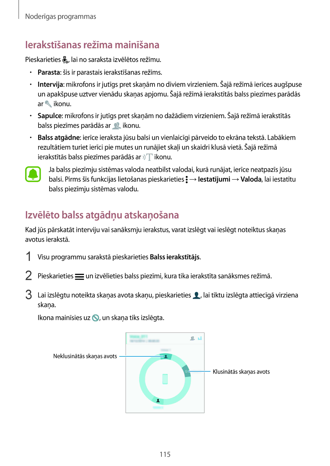 Samsung SM-N910FZKEBAL, SM-N910FZWEBAL, SM-N910FZIEBAL Ierakstīšanas režīma mainīšana, Izvēlēto balss atgādņu atskaņošana 