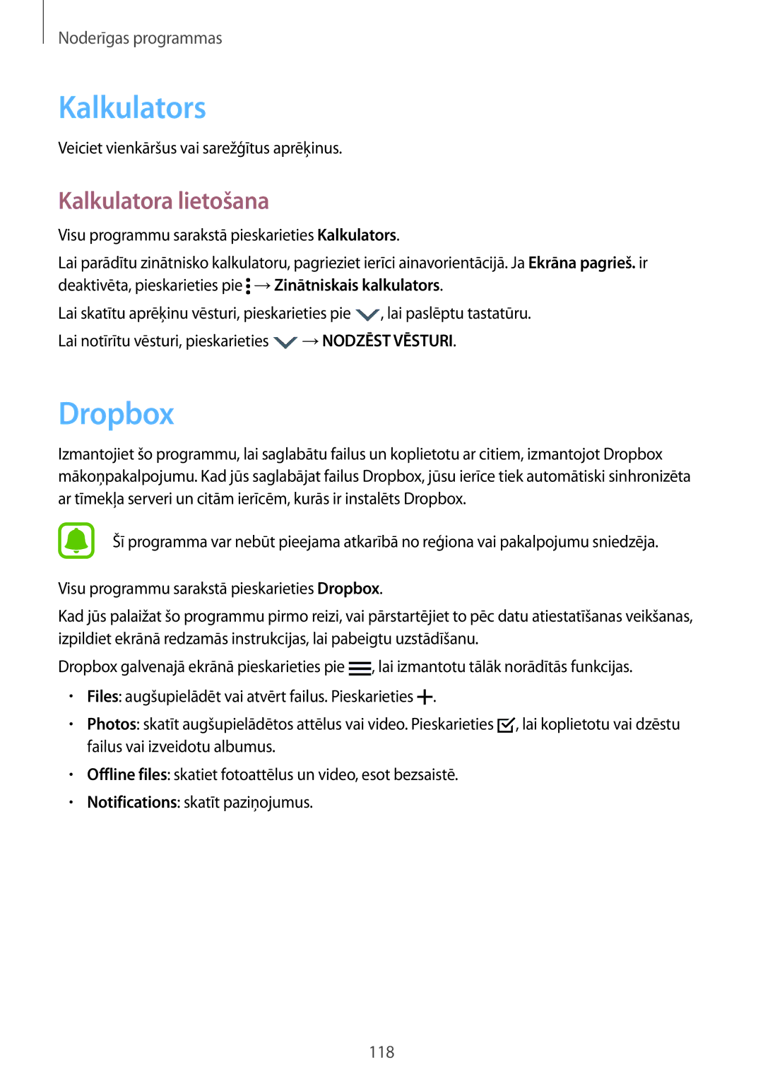 Samsung SM-N910CZWESEB manual Kalkulators, Dropbox, Kalkulatora lietošana, Veiciet vienkāršus vai sarežģītus aprēķinus 