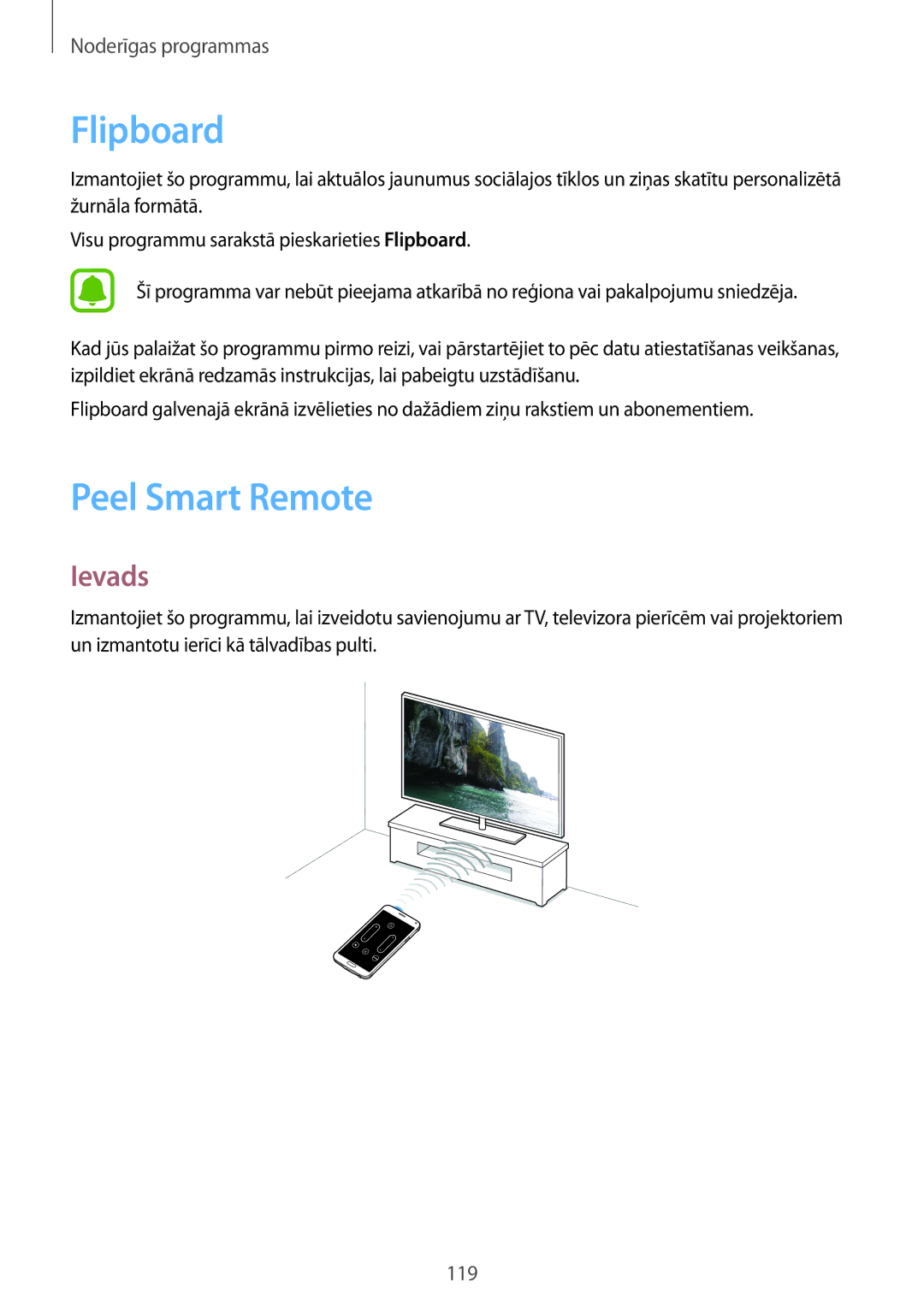 Samsung SM-N910FZWEBAL, SM-N910FZIEBAL, SM-N910FZDEBAL, SM-N910FZKEBAL, SM-N910CZKESEB manual Flipboard, Peel Smart Remote 