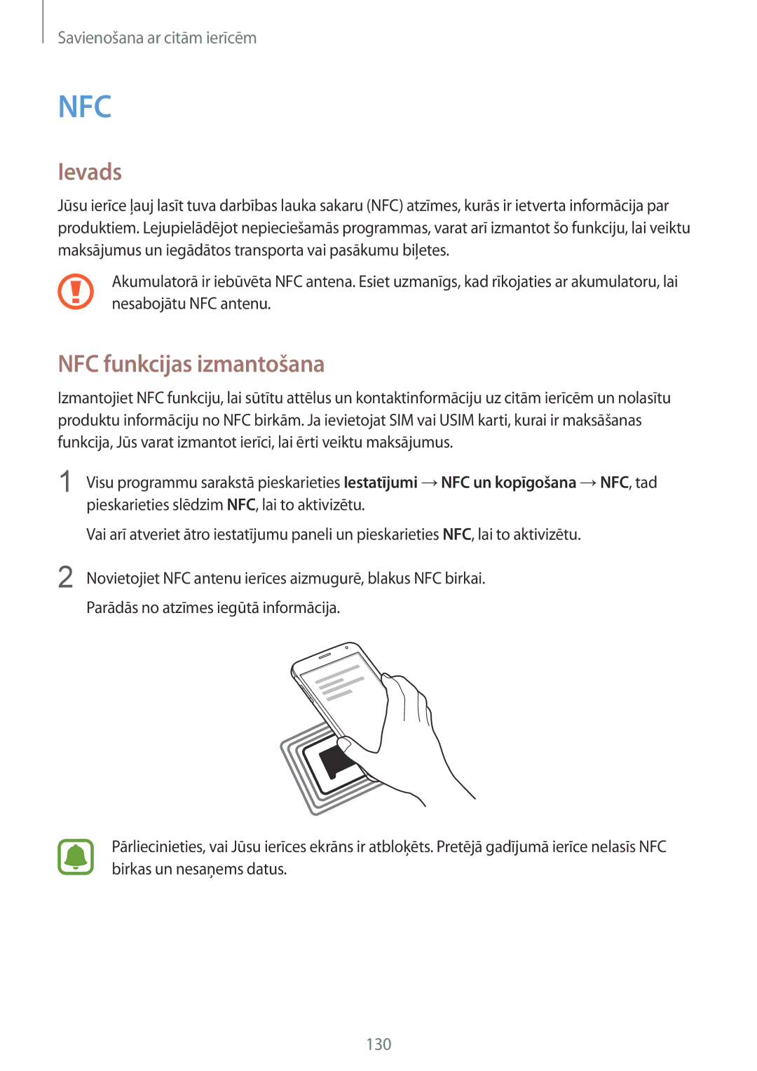 Samsung SM-N910CZKESEB, SM-N910FZWEBAL, SM-N910FZIEBAL, SM-N910FZDEBAL, SM-N910FZKEBAL manual Nfc, NFC funkcijas izmantošana 