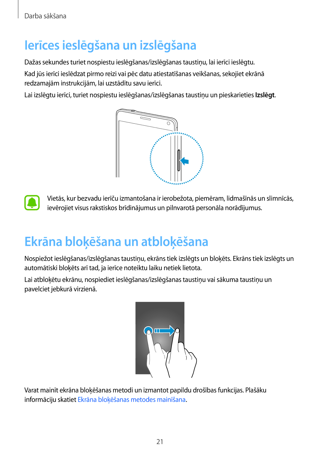 Samsung SM-N910FZWEBAL, SM-N910FZIEBAL, SM-N910FZDEBAL Ierīces ieslēgšana un izslēgšana, Ekrāna bloķēšana un atbloķēšana 