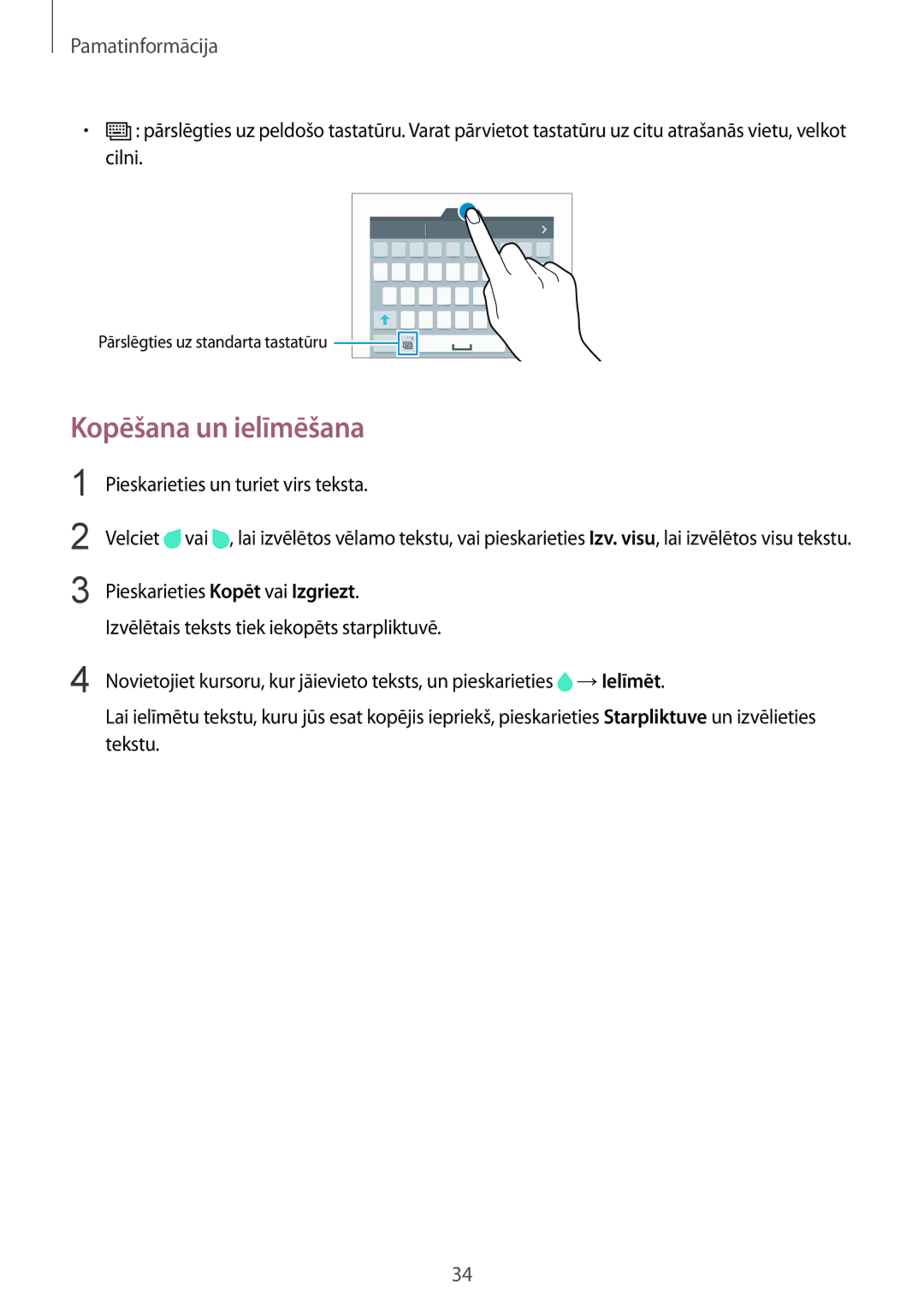 Samsung SM-N910CZWESEB, SM-N910FZWEBAL, SM-N910FZIEBAL manual Kopēšana un ielīmēšana, Pieskarieties un turiet virs teksta 