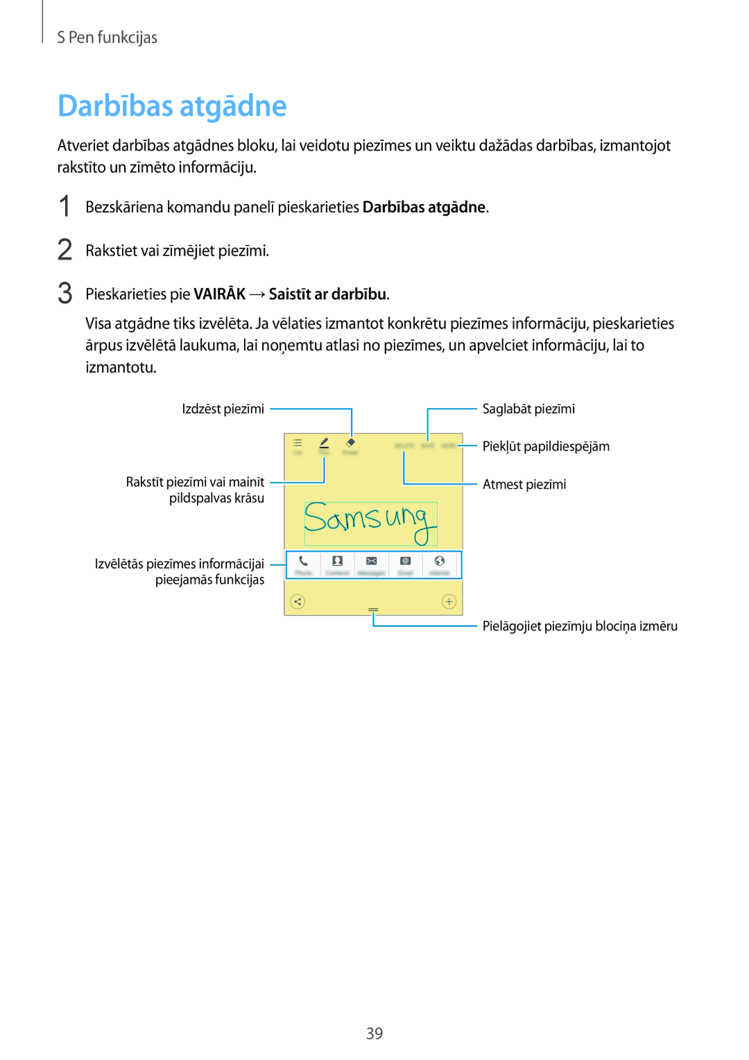 Samsung SM-N910CZKESEB, SM-N910FZWEBAL, SM-N910FZIEBAL manual Darbības atgādne, Pieskarieties pie Vairāk →Saistīt ar darbību 