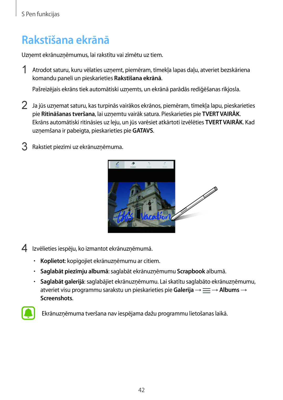 Samsung SM-N910FZWEBAL, SM-N910FZIEBAL, SM-N910FZDEBAL, SM-N910FZKEBAL, SM-N910CZKESEB, SM-N910CZDESEB manual Rakstīšana ekrānā 