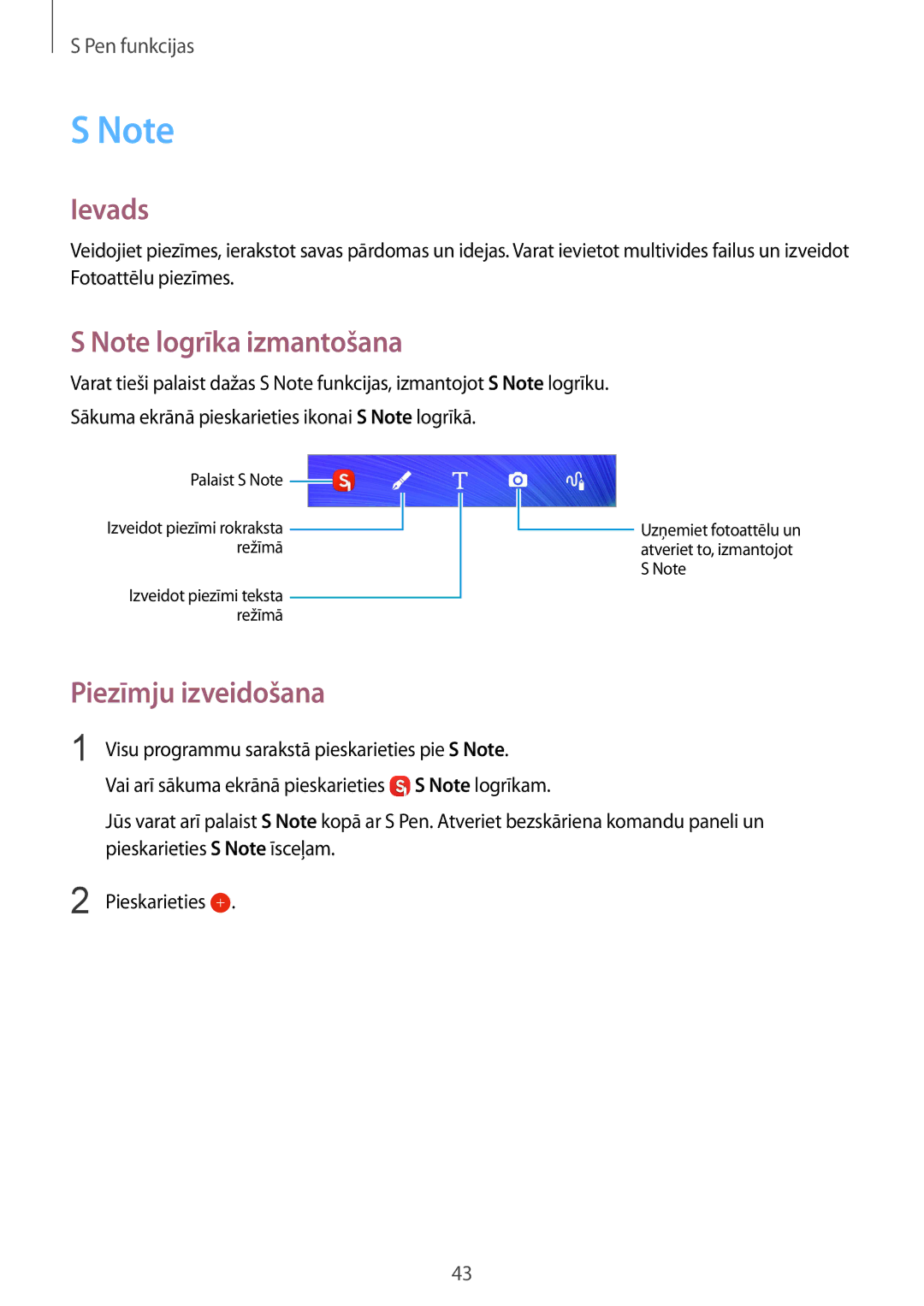 Samsung SM-N910FZIEBAL, SM-N910FZWEBAL, SM-N910FZDEBAL, SM-N910FZKEBAL, SM-N910CZKESEB manual Ievads, Piezīmju izveidošana 