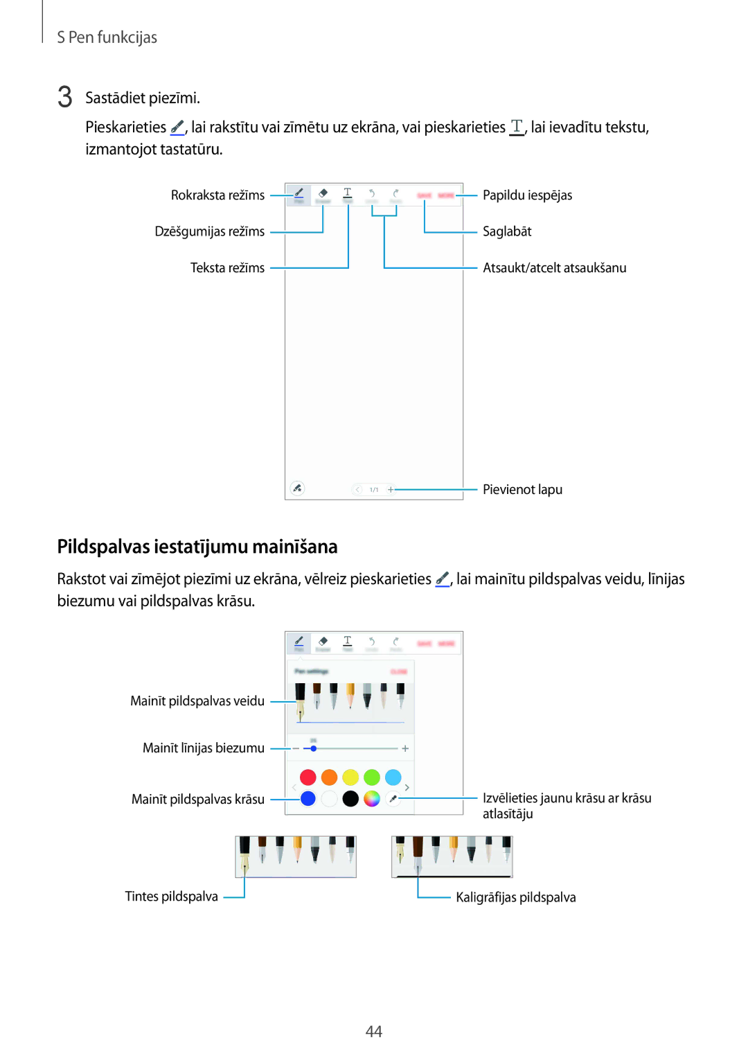 Samsung SM-N910FZDEBAL, SM-N910FZWEBAL, SM-N910FZIEBAL, SM-N910FZKEBAL, SM-N910CZKESEB manual Pildspalvas iestatījumu mainīšana 