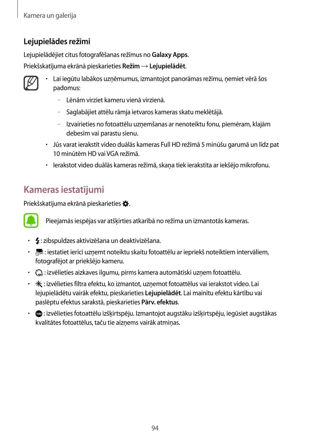 Samsung SM-N910FZKEBAL, SM-N910FZWEBAL, SM-N910FZIEBAL, SM-N910FZDEBAL manual Kameras iestatījumi, Lejupielādes režīmi 