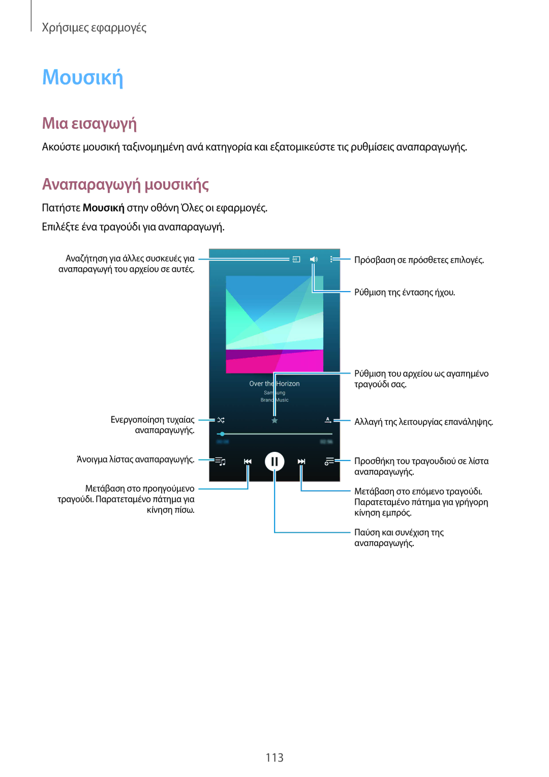 Samsung SM-N910FZWECYV, SM-N910FZWEEUR, SM-N910FZWECOS, SM-N910FZKECOS, SM-N910FZKECYV manual Μουσική, Αναπαραγωγή μουσικής 