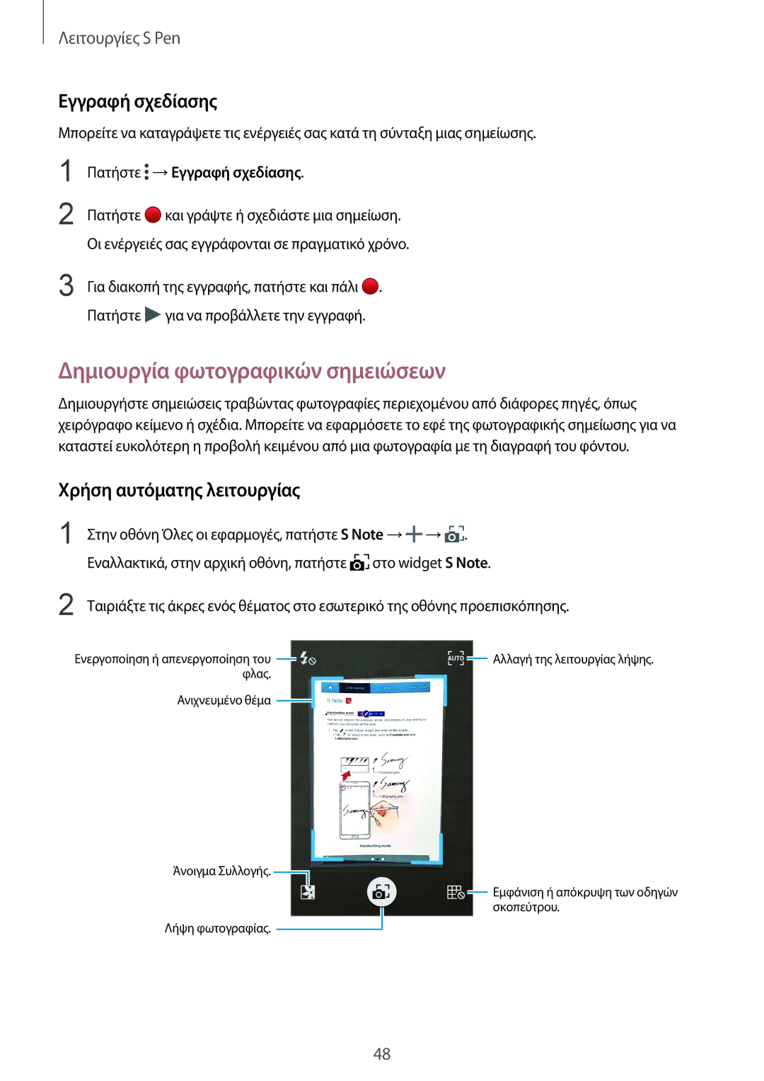 Samsung SM-N910FZKECYV, SM-N910FZWEEUR Δημιουργία φωτογραφικών σημειώσεων, Εγγραφή σχεδίασης, Χρήση αυτόματης λειτουργίας 