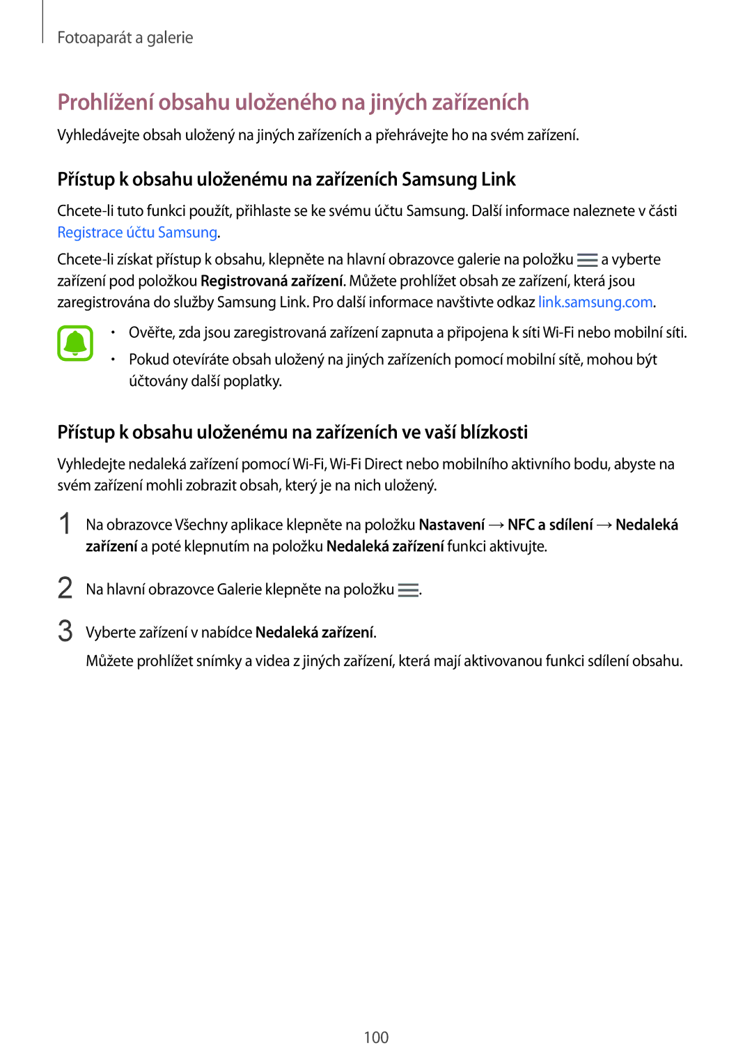 Samsung SM-N910FZKETMS, SM-N910FZWEEUR, SM-N910FZWEDRE, SM-N910FZWECOS manual Prohlížení obsahu uloženého na jiných zařízeních 