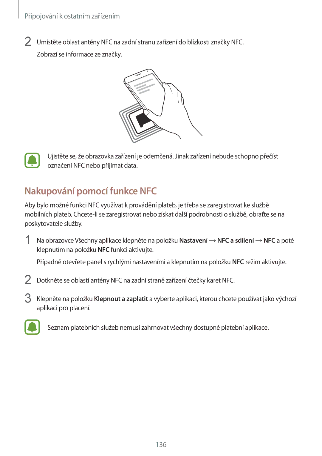 Samsung SM-N910FZWEPLS, SM-N910FZWEEUR, SM-N910FZWEDRE, SM-N910FZWECOS, SM-N910FZKEMOB manual Nakupování pomocí funkce NFC 