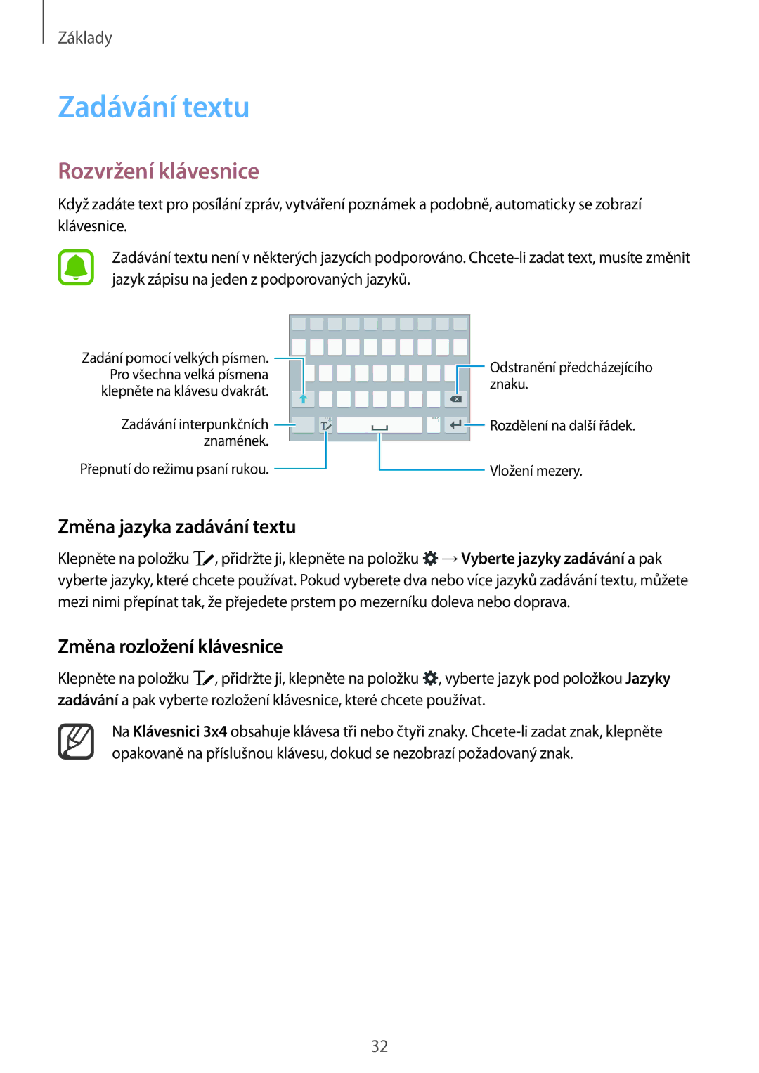 Samsung SM-N910FZKEO2C manual Zadávání textu, Rozvržení klávesnice, Změna jazyka zadávání textu, Změna rozložení klávesnice 