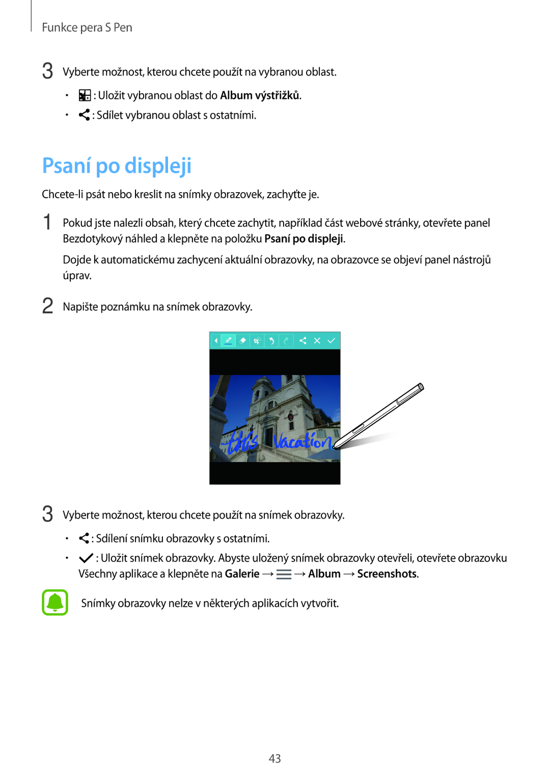 Samsung SM-N910FZWEXEO, SM-N910FZWEEUR, SM-N910FZWEDRE, SM-N910FZWECOS, SM-N910FZKEMOB, SM-N910FZKECOS manual Psaní po displeji 