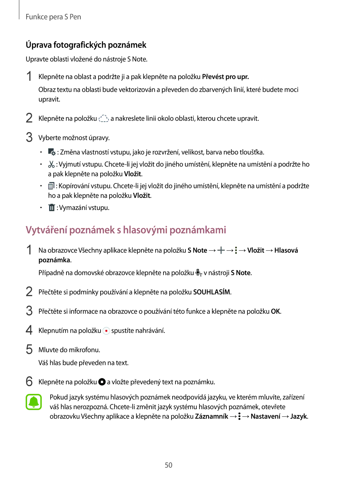 Samsung SM2N910FZKEVDC, SM-N910FZWEEUR Vytváření poznámek s hlasovými poznámkami, Úprava fotografických poznámek, Poznámka 