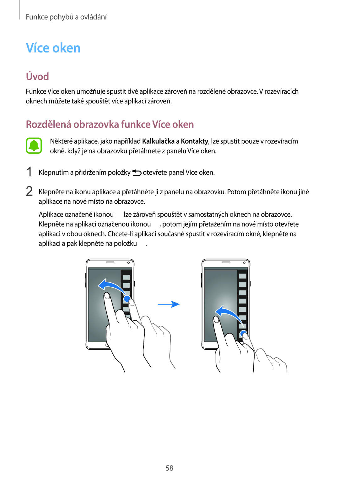 Samsung SM-N910FZWECOS, SM-N910FZWEEUR, SM-N910FZWEDRE, SM-N910FZKEMOB manual Rozdělená obrazovka funkce Více oken 