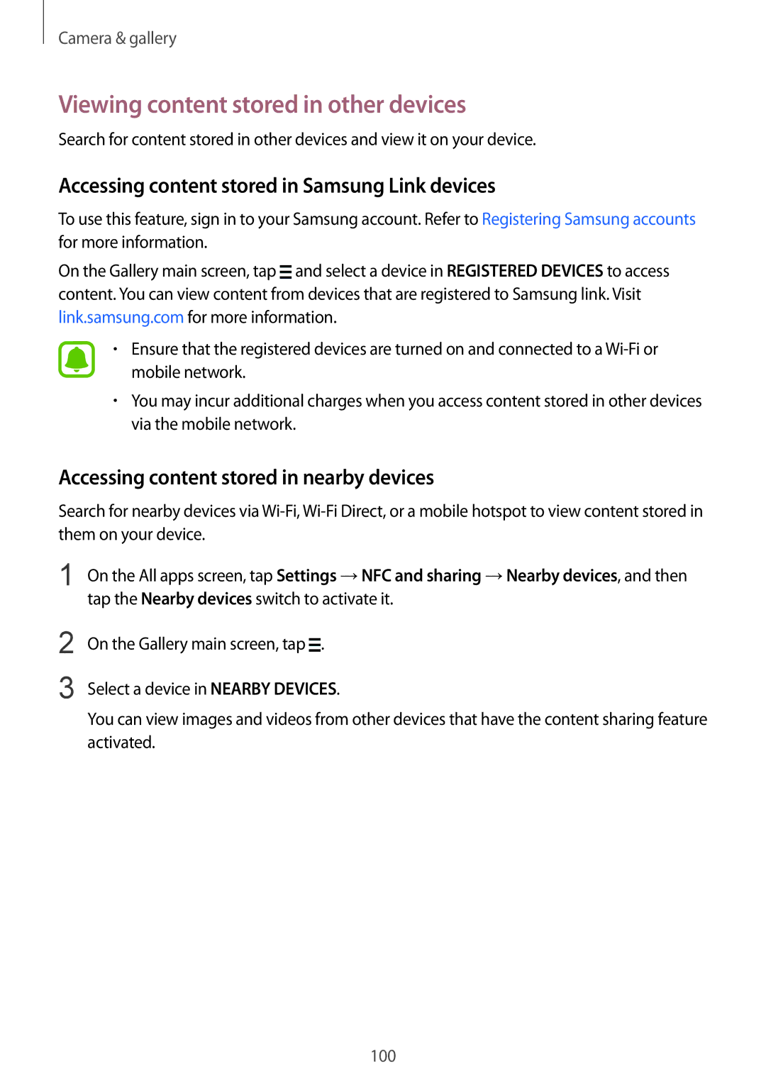 Samsung SM-N910FZKEXEH manual Viewing content stored in other devices, Accessing content stored in Samsung Link devices 