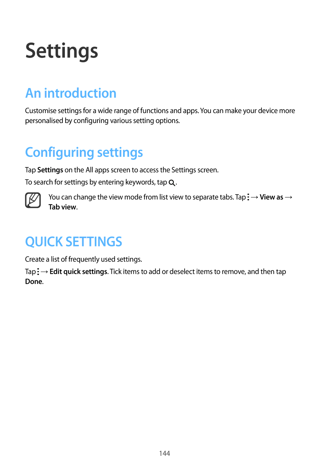 Samsung SM-N910FZKEDTM, SM-N910FZWEEUR, SM-N910FZWEDRE, SM-N910FZWECOS manual Settings, An introduction, Configuring settings 