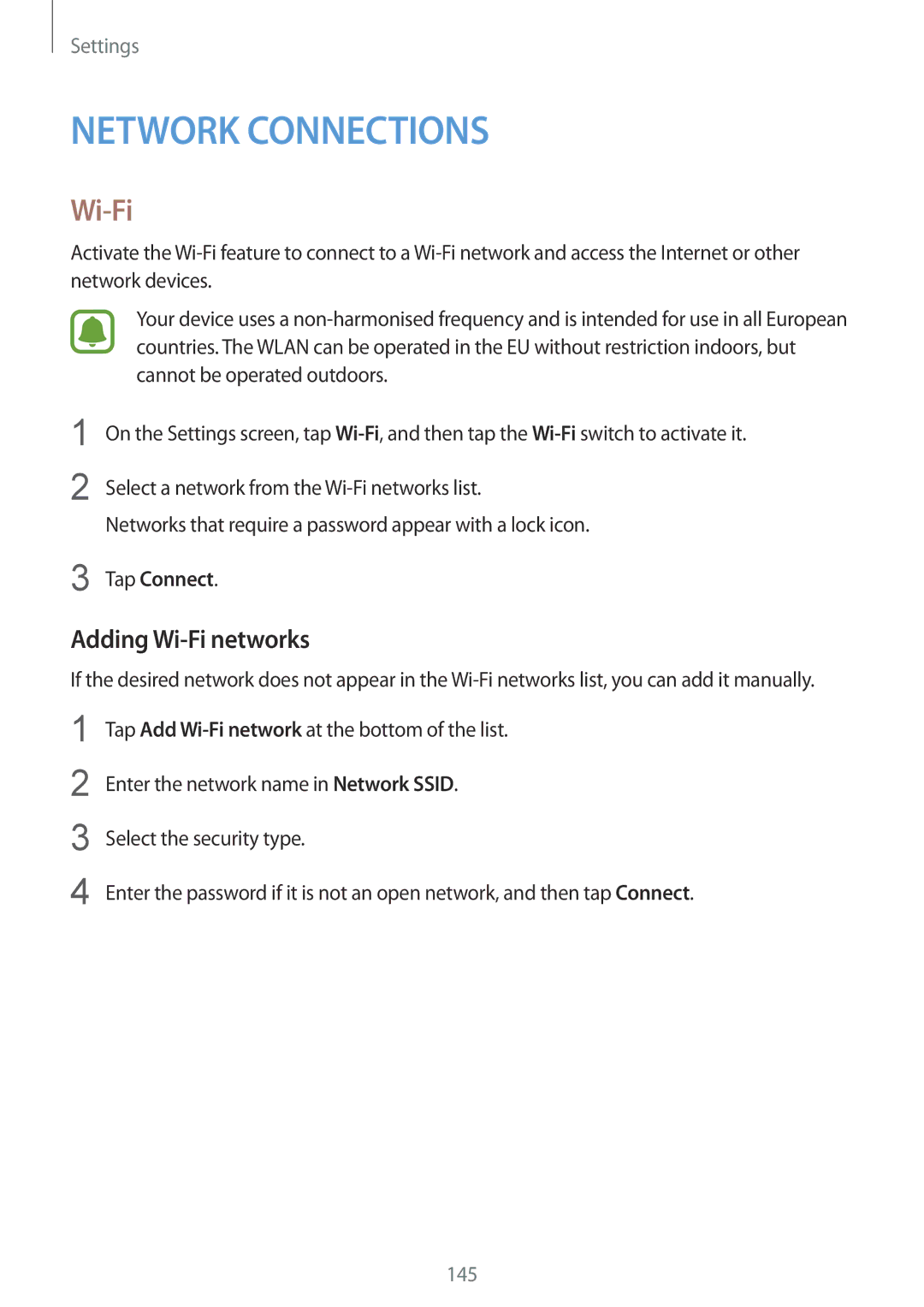 Samsung SM-N910FZDEBAL, SM-N910FZWEEUR, SM-N910FZWEDRE, SM-N910FZWECOS, SM-N910FZKESFR Adding Wi-Fi networks, Tap Connect 