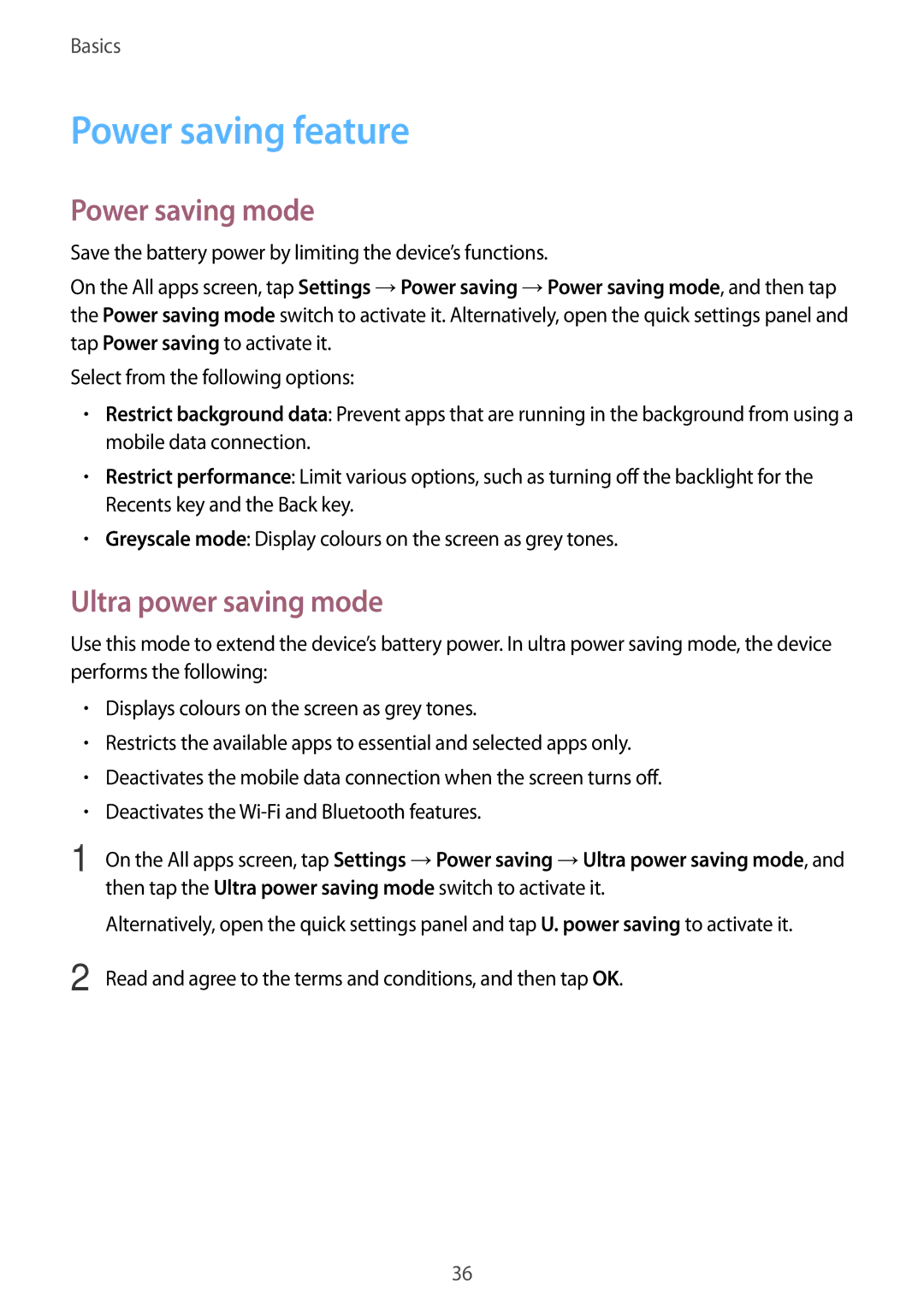 Samsung SM-N910FZIEDBT, SM-N910FZWEEUR, SM-N910FZWEDRE Power saving feature, Power saving mode, Ultra power saving mode 