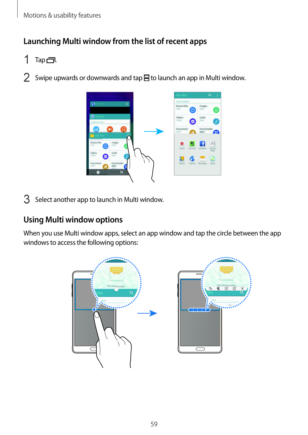 Samsung SM-N910FZKEPLS, SM-N910FZWEEUR Launching Multi window from the list of recent apps, Using Multi window options 