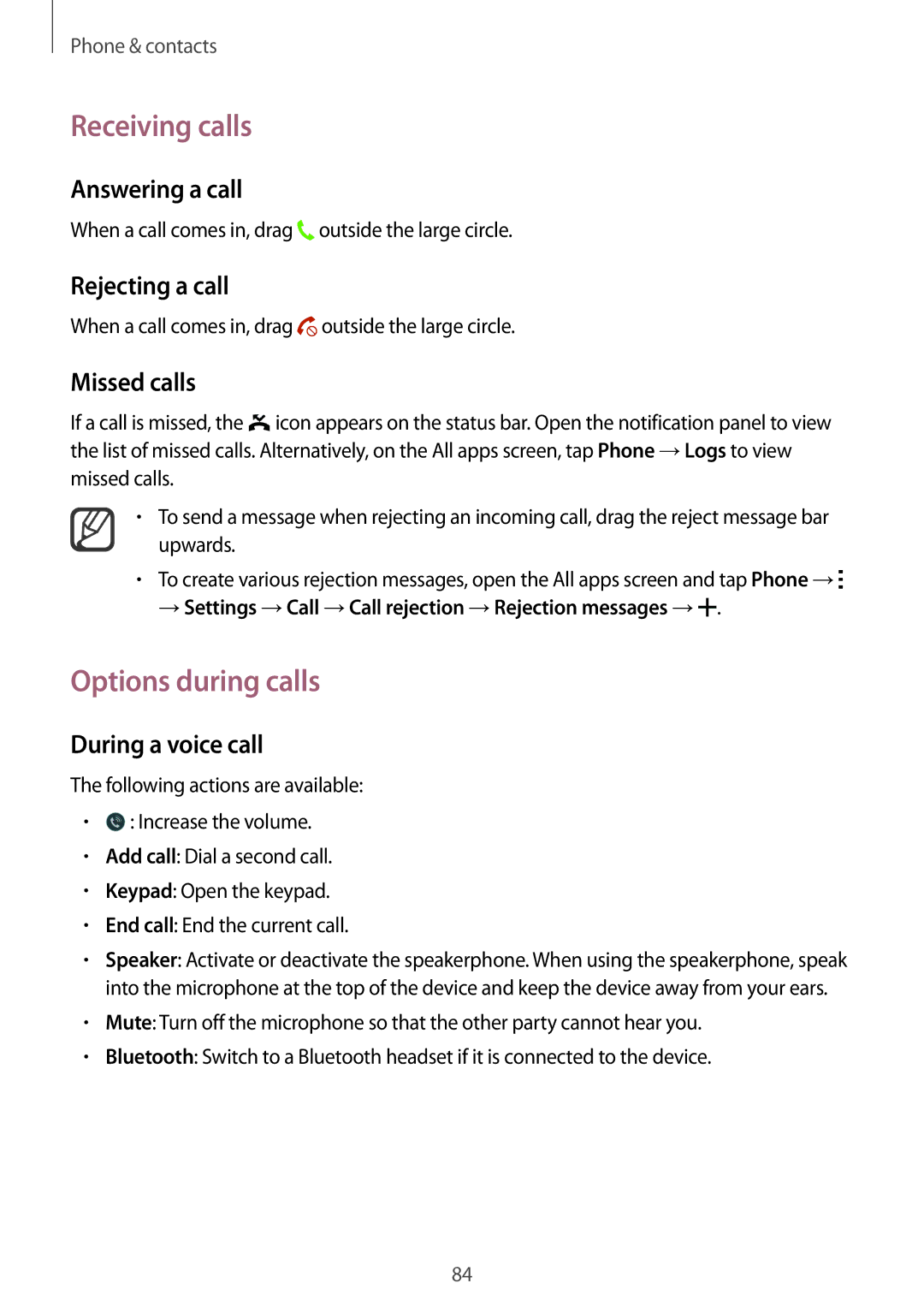 Samsung SM-N910FZKEORX, SM-N910FZWEEUR, SM-N910FZWEDRE, SM-N910FZWECOS, SM-N910FZKESFR Receiving calls, Options during calls 