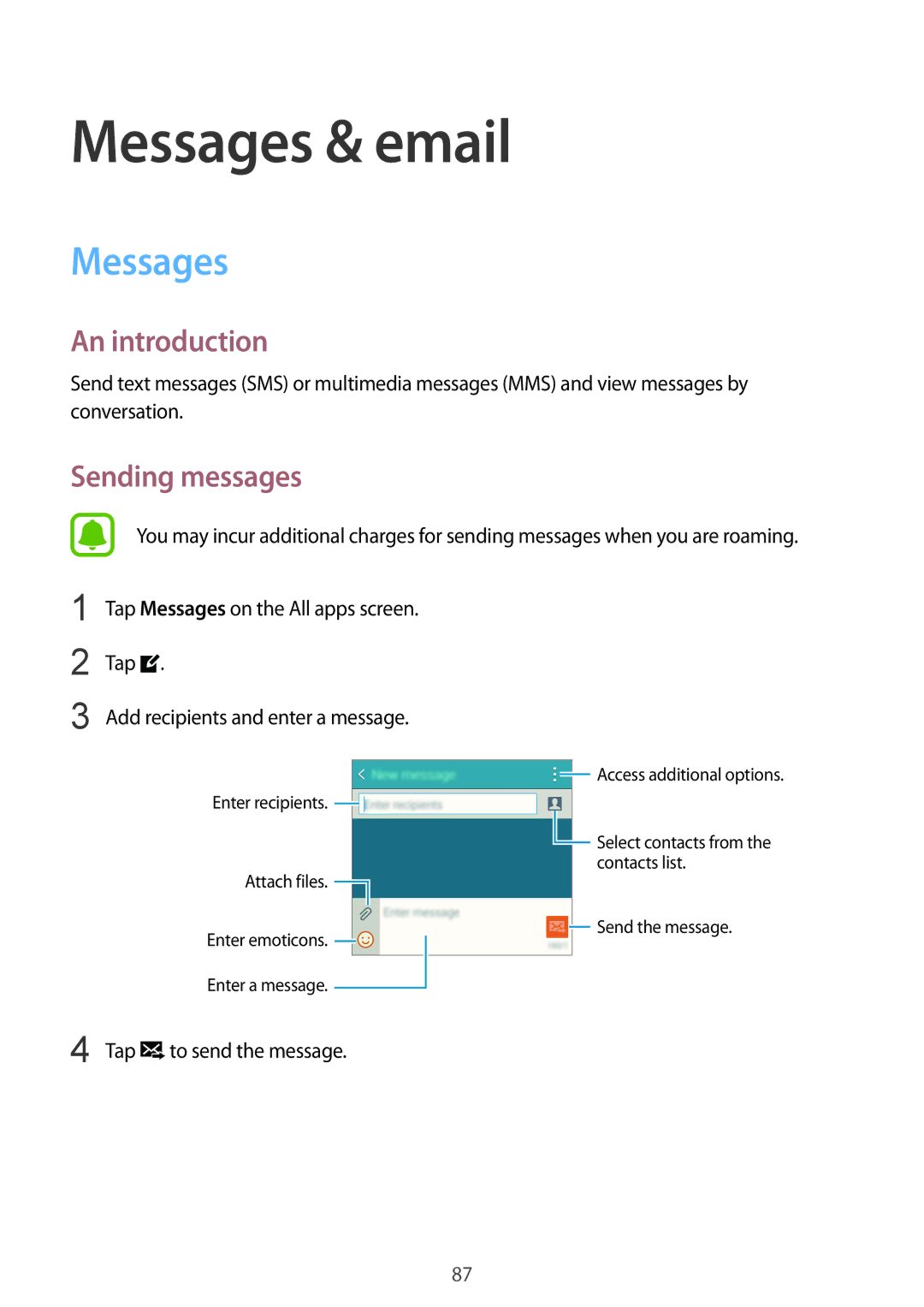 Samsung SM-N910FZKEPAN, SM-N910FZWEEUR, SM-N910FZWEDRE, SM-N910FZWECOS, SM-N910FZKESFR Messages & email, Sending messages 