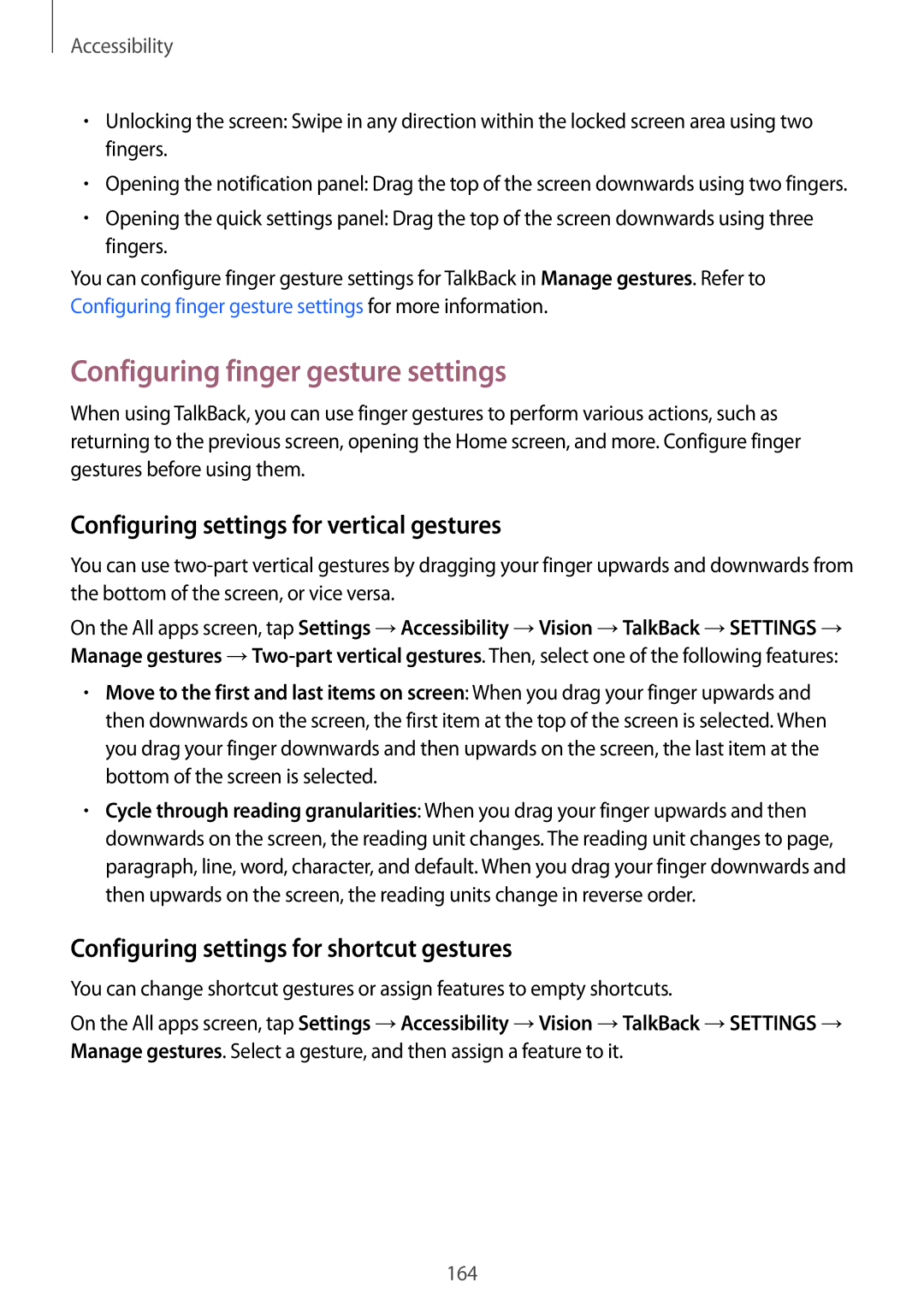 Samsung SM-N910FZWETIM, SM-N910FZWEEUR Configuring finger gesture settings, Configuring settings for vertical gestures 