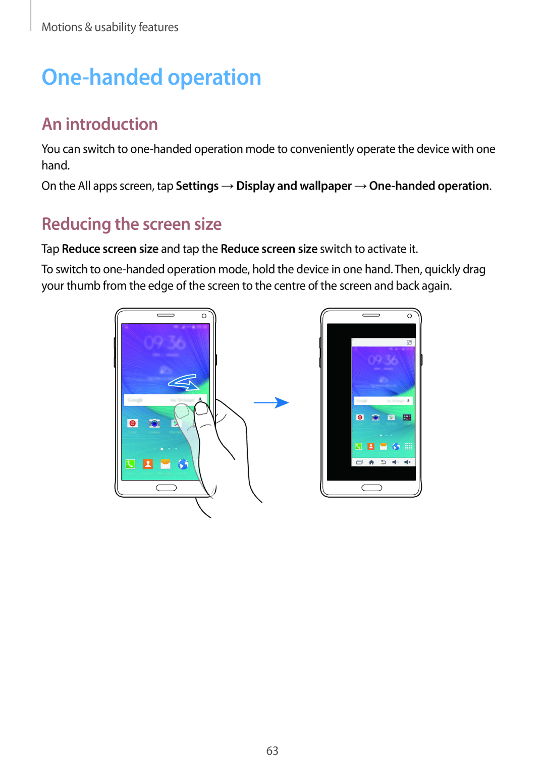 Samsung SM-N910FZWEIDE, SM-N910FZWEEUR, SM-N910FZWEDRE, SM-N910FZWECOS manual One-handed operation, Reducing the screen size 