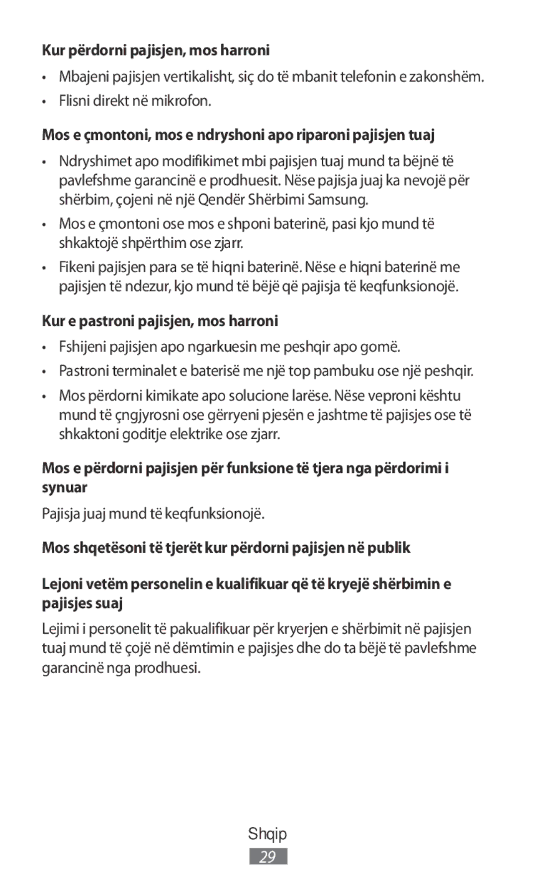 Samsung SM-N910FZKEBOG Kur përdorni pajisjen, mos harroni, Flisni direkt në mikrofon, Kur e pastroni pajisjen, mos harroni 